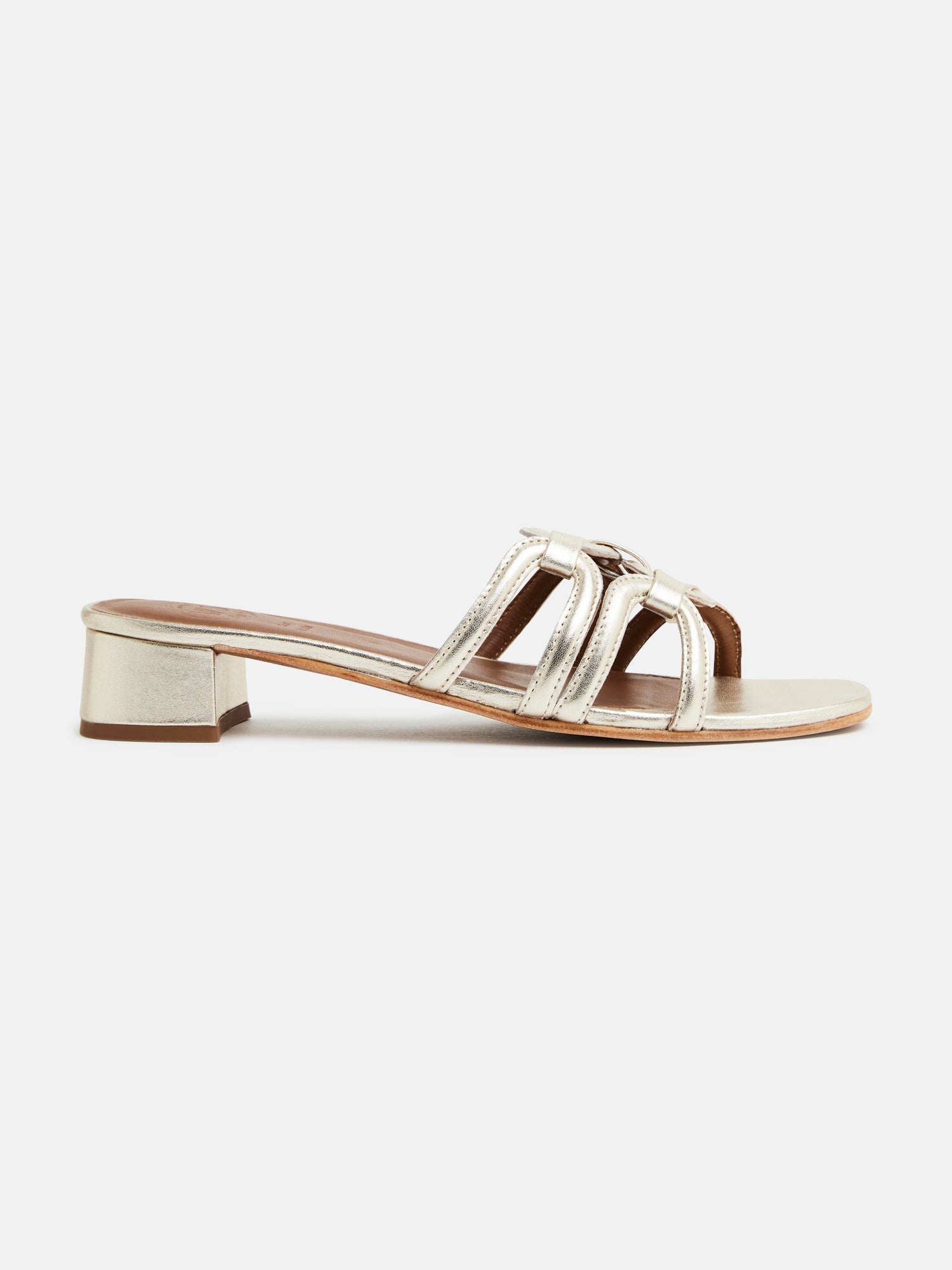 CANAQUEESE mules talon en cuir platine