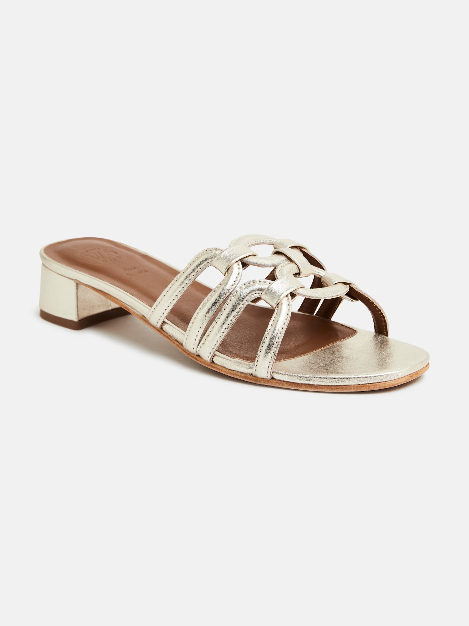 CANAQUEESE mules talon en cuir platine