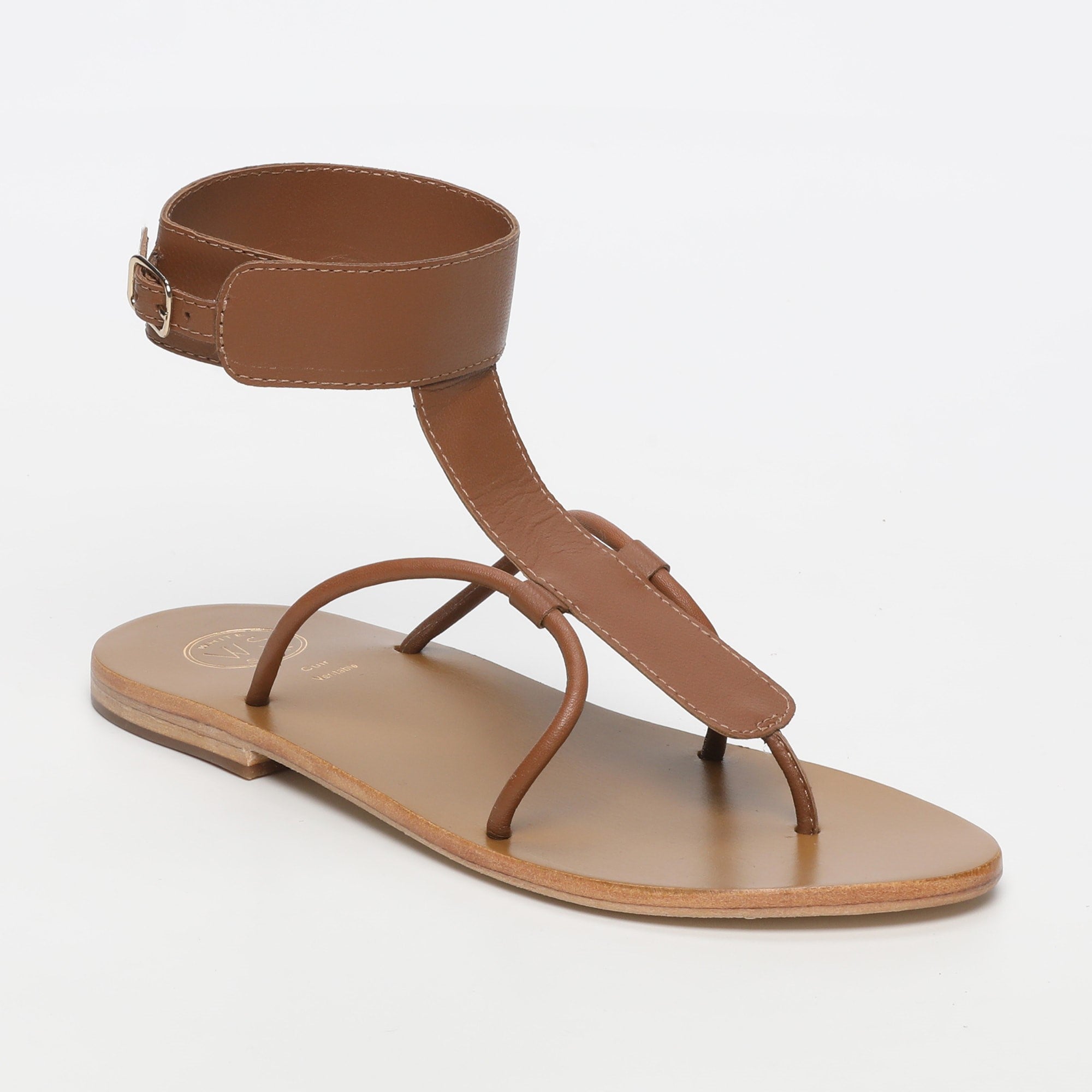BABITHRA sandales entre doigt bracelet de cheville en cuir camel