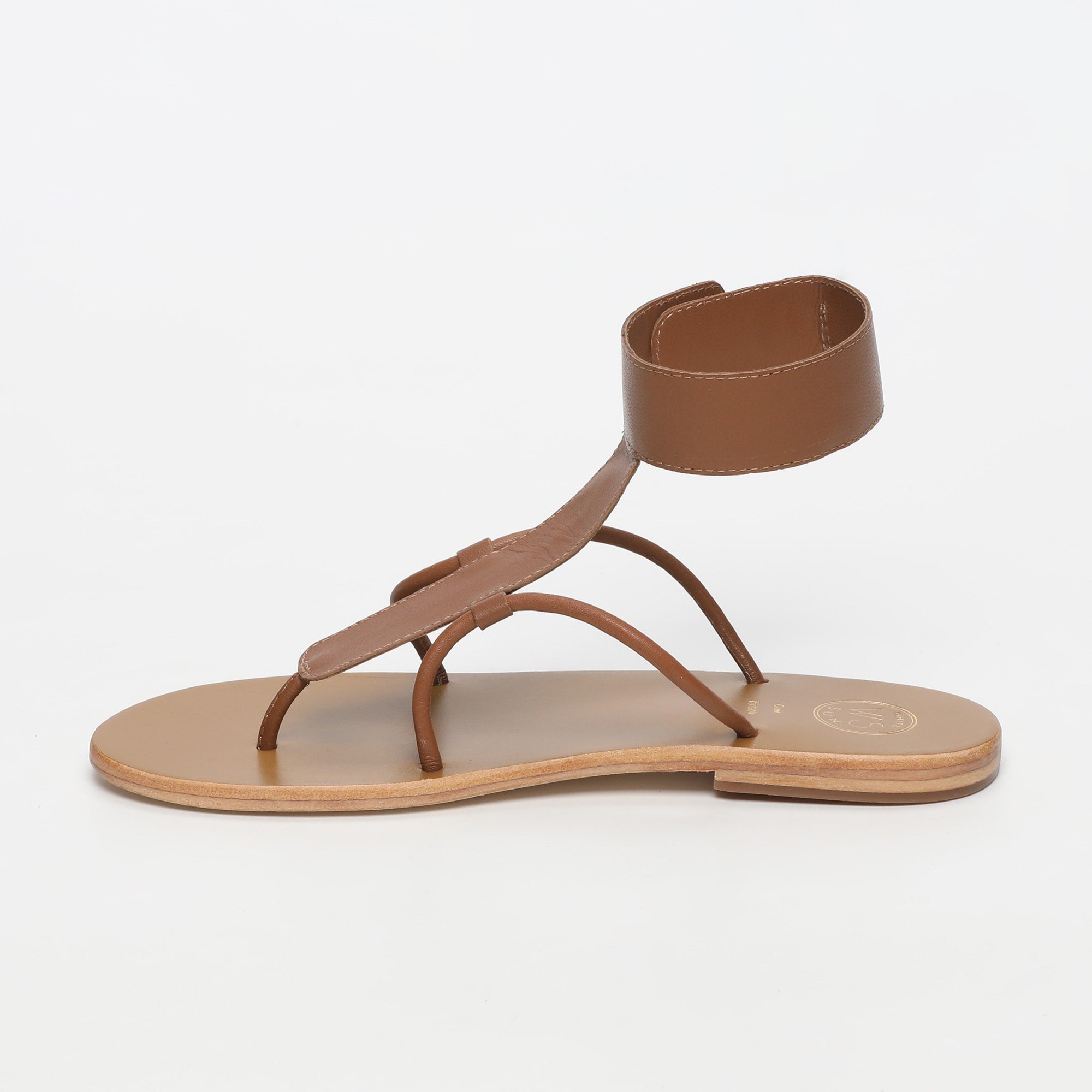 BABITHRA sandales entre doigt bracelet de cheville en cuir camel