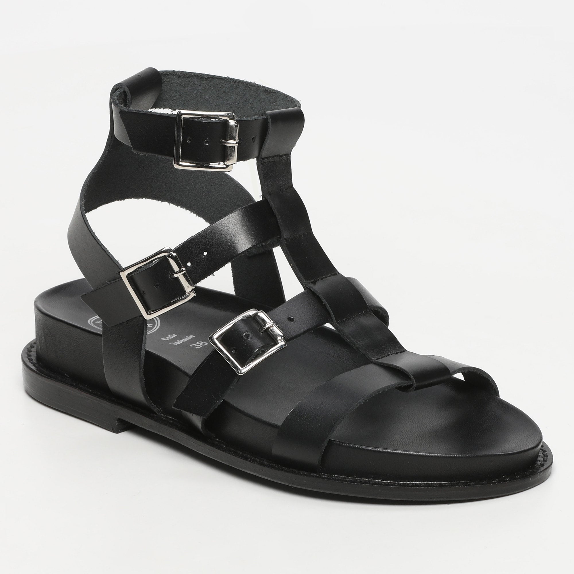 SERMANO sandales spartiates en cuir noir
