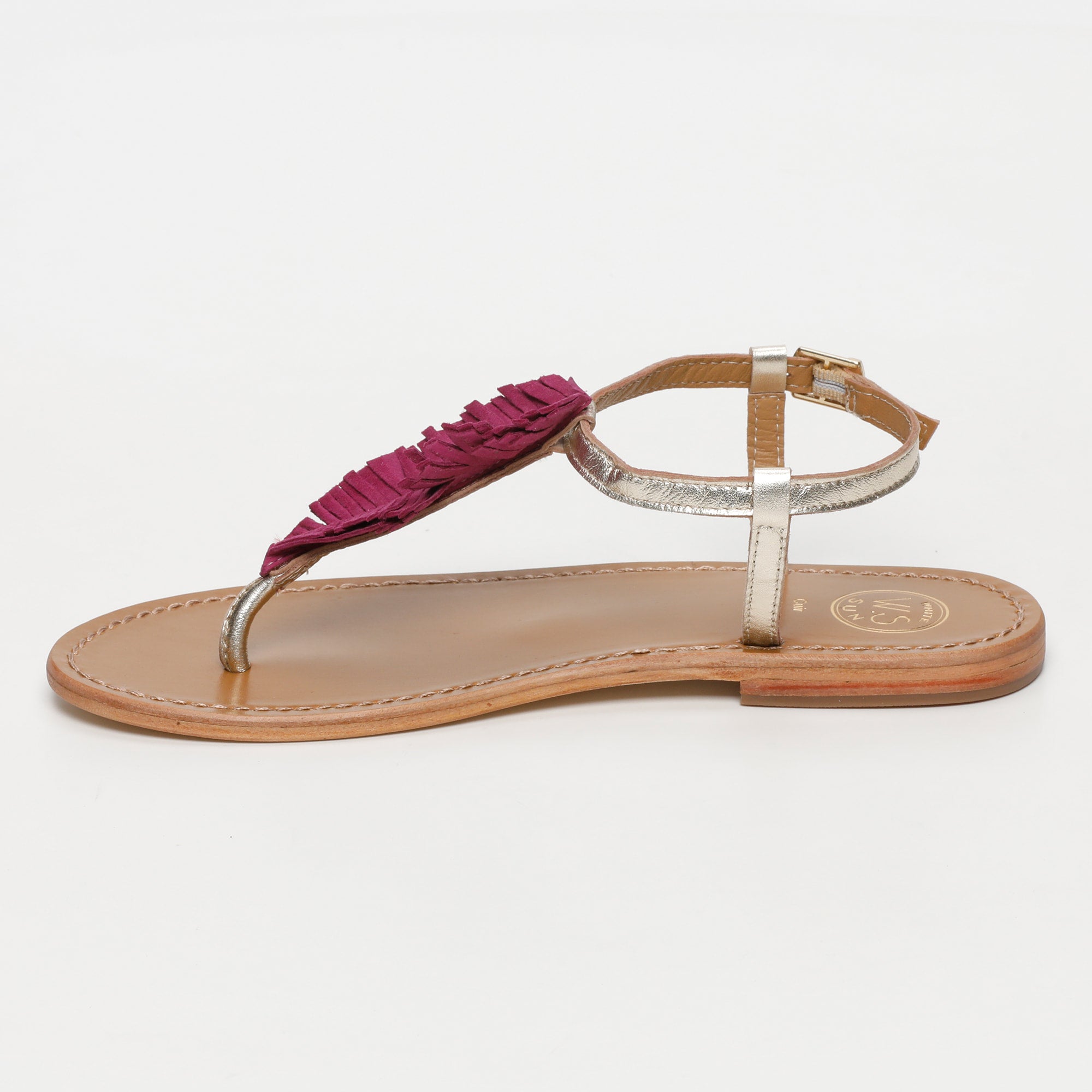 CATARINA sandales entre doigt franges en cuir violet et or