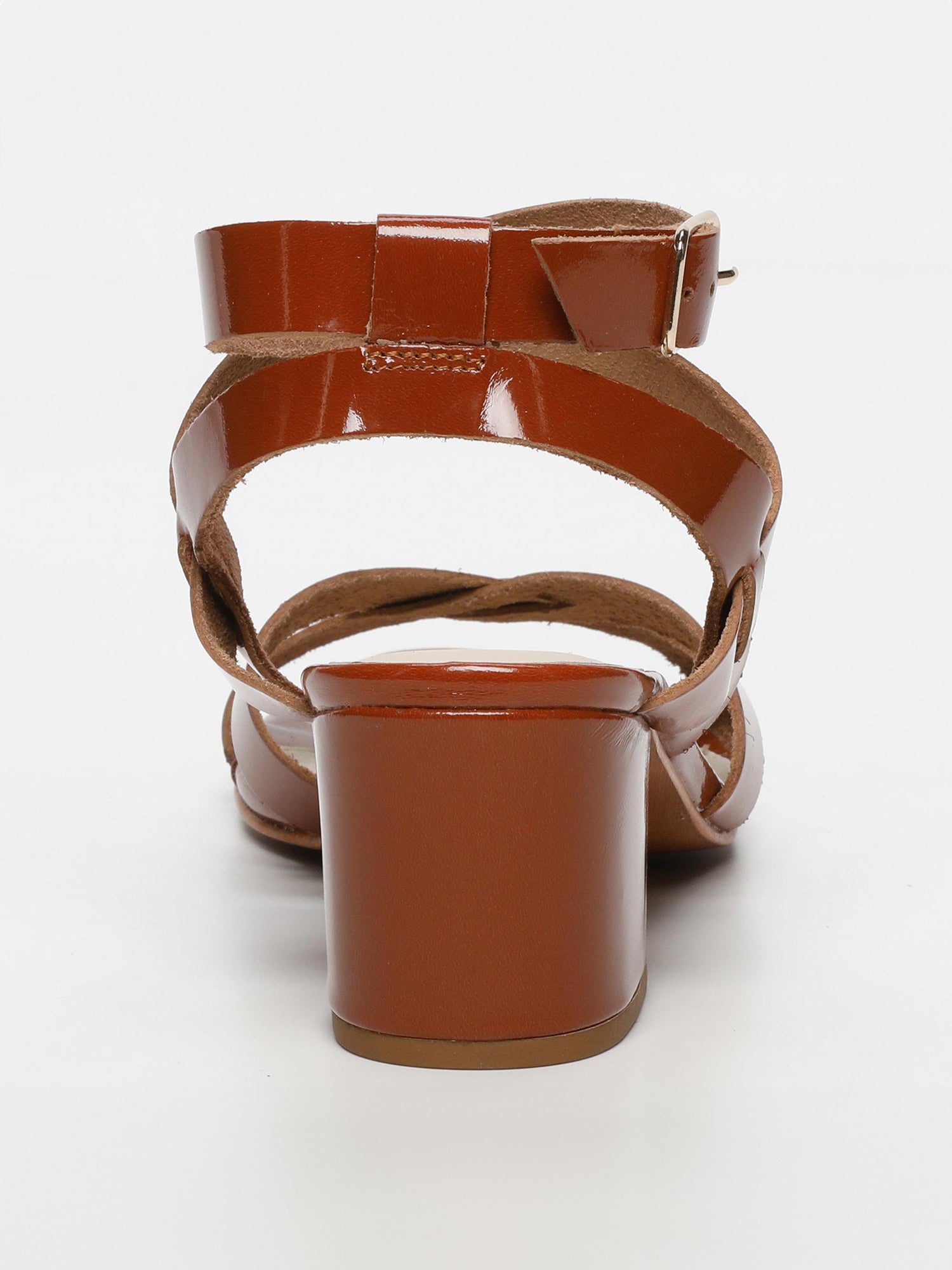 ANABA sandales talon bracelet de cheville en cuir camel verni