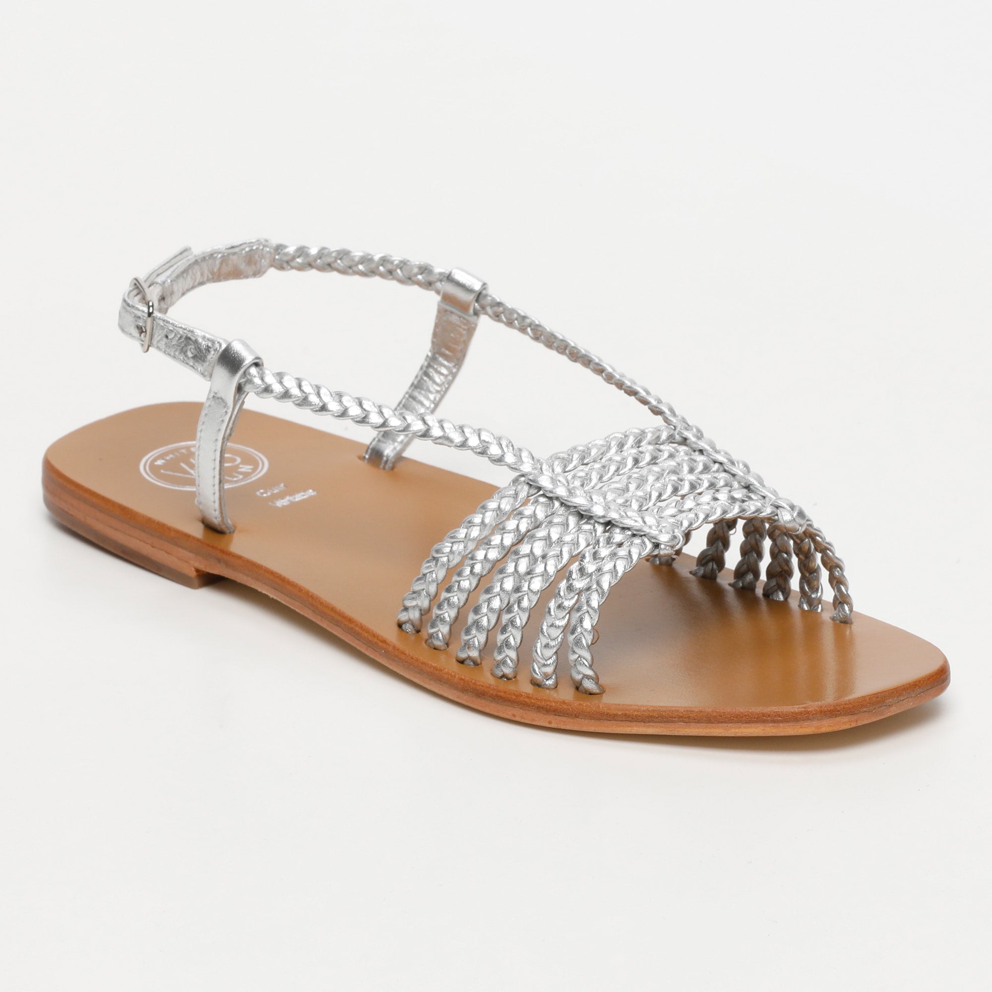 MILA sandales tresse en cuir argent