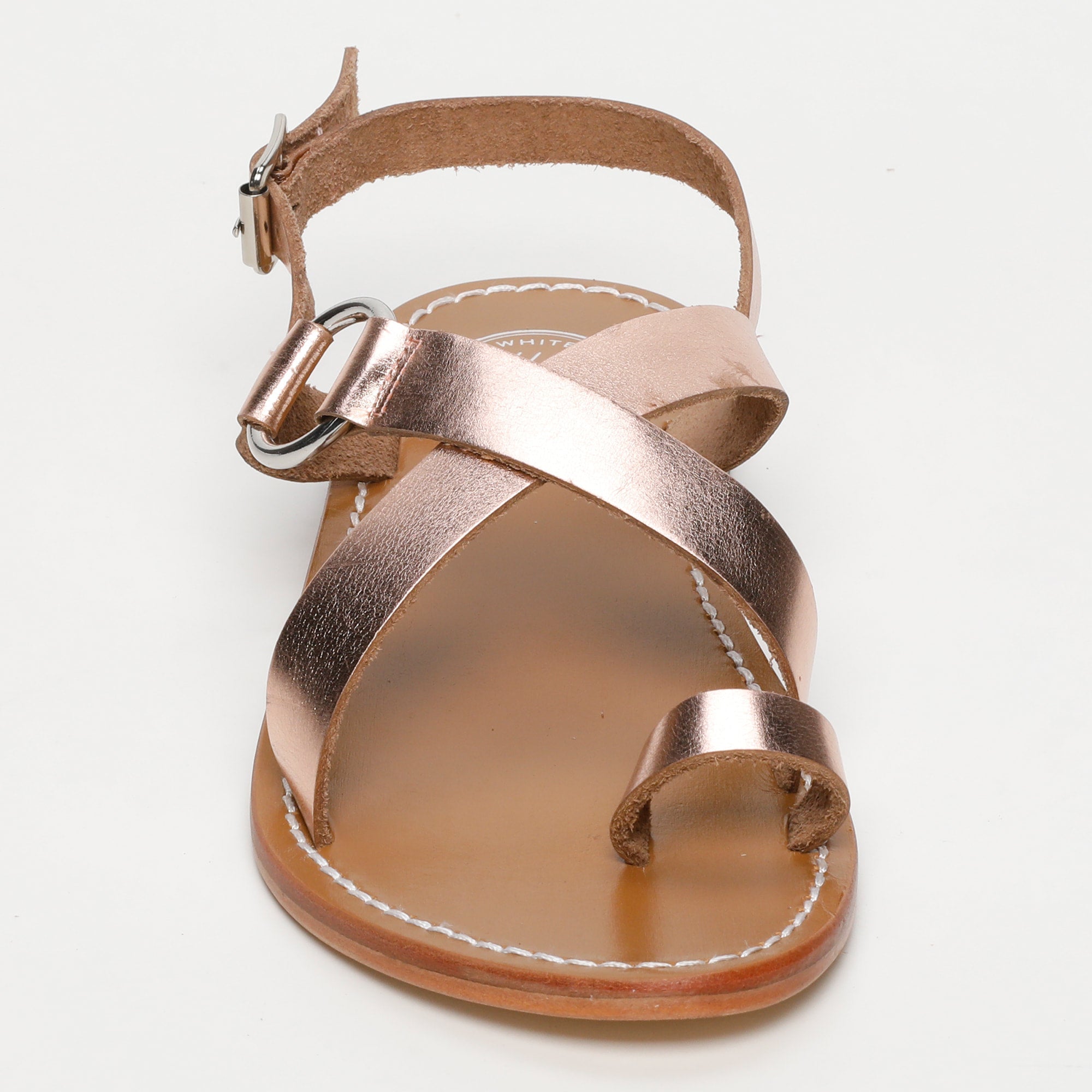 DEVAKALI sandales entre doigt en cuir or rose
