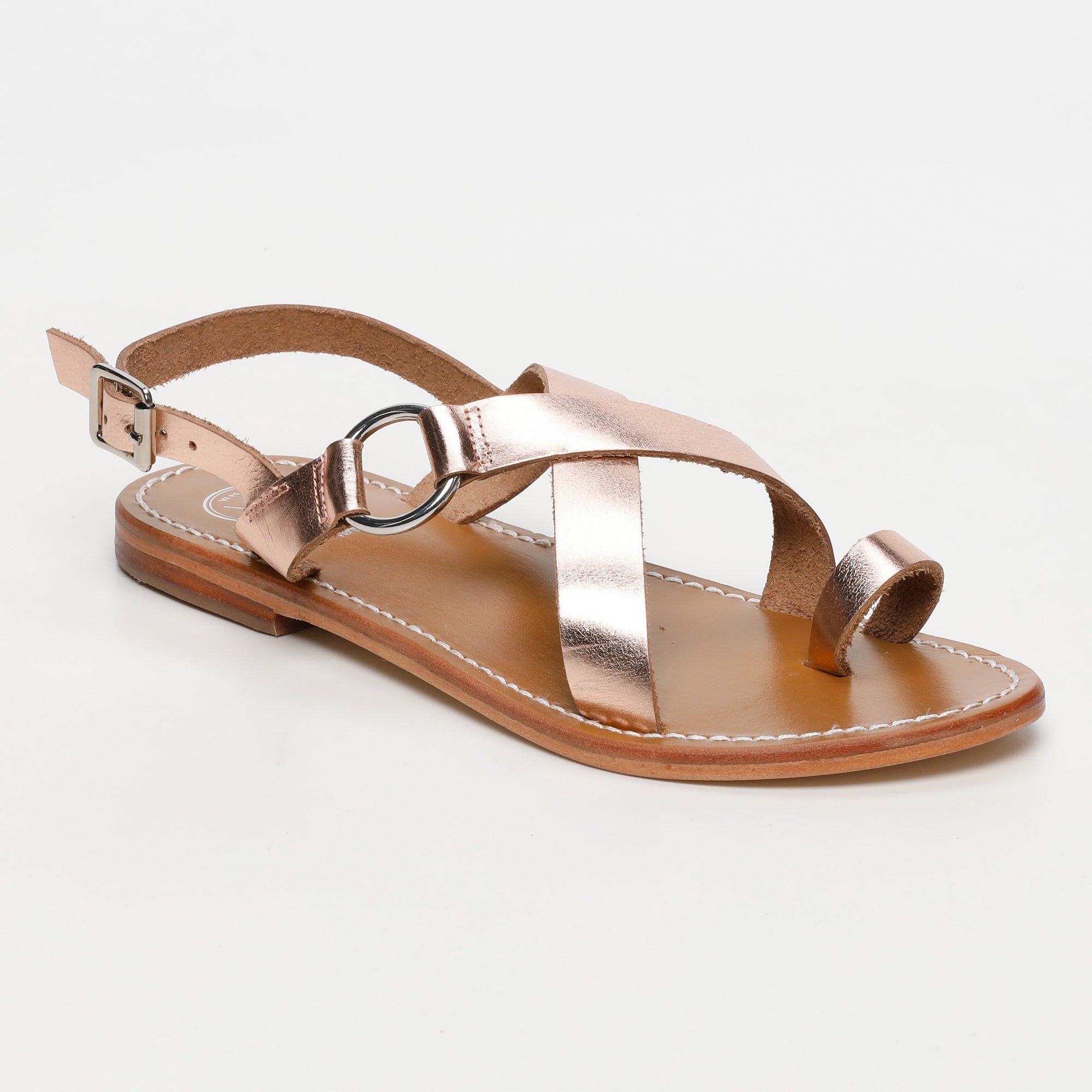 DEVAKALI sandales entre doigt en cuir or rose