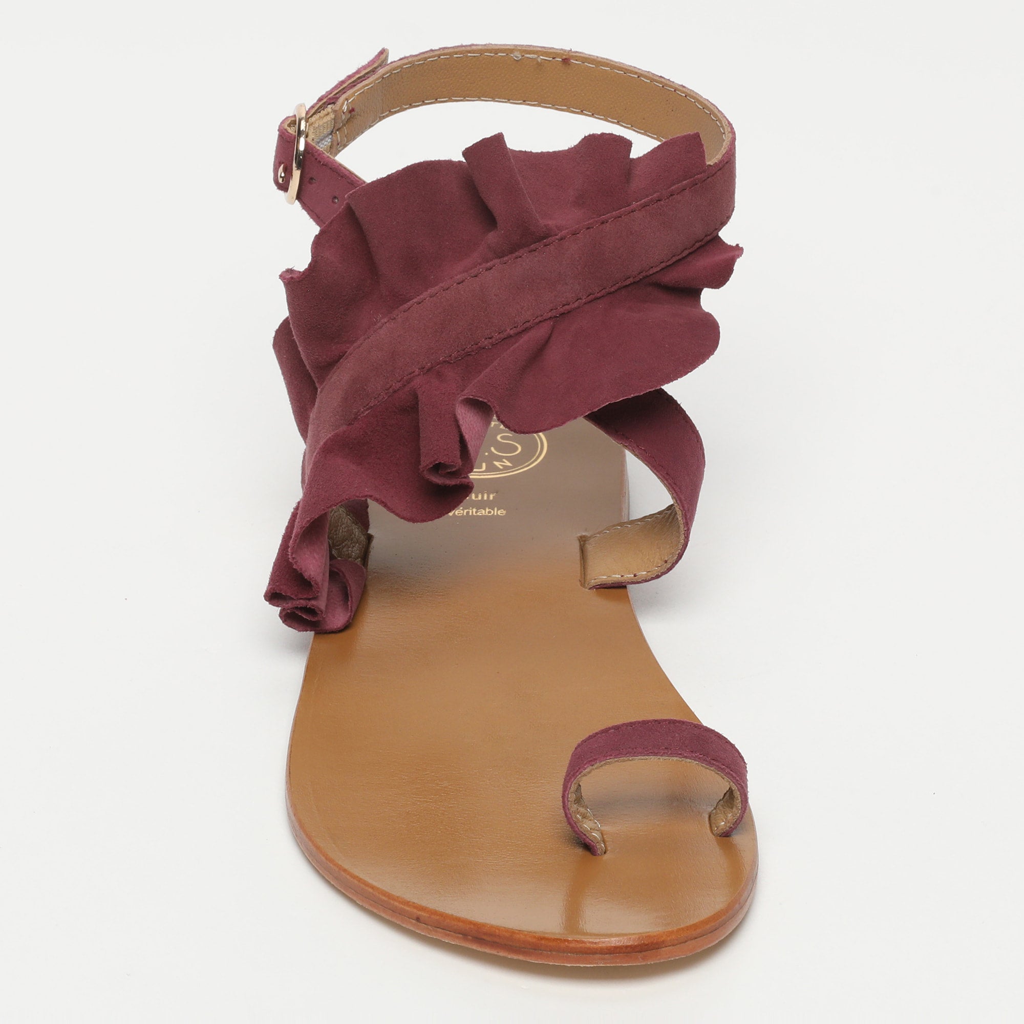 DEVIPRIYA sandales entre doigt fantaisie en cuir bordeaux