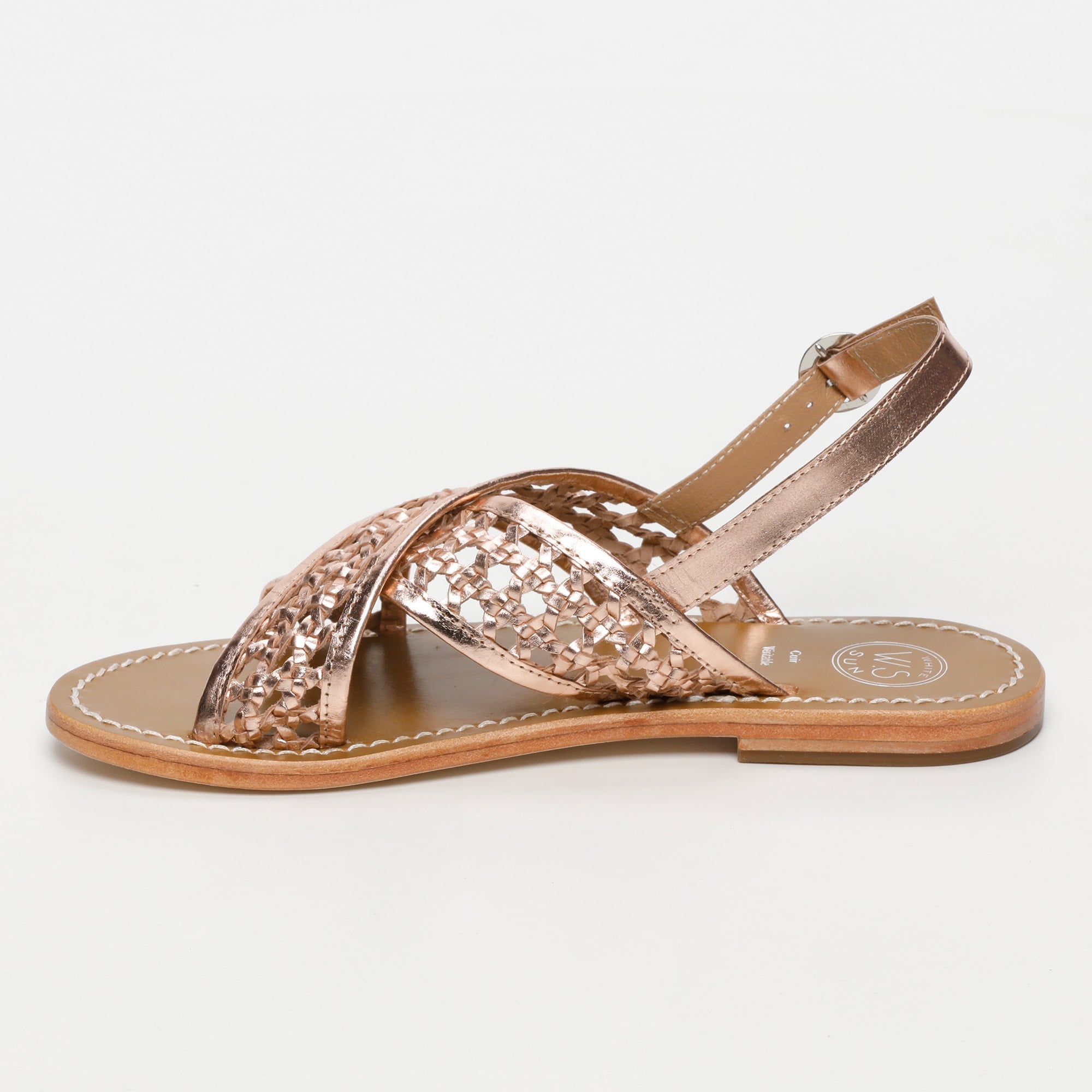 BAISHAKH sandales tresse en cuir or rose