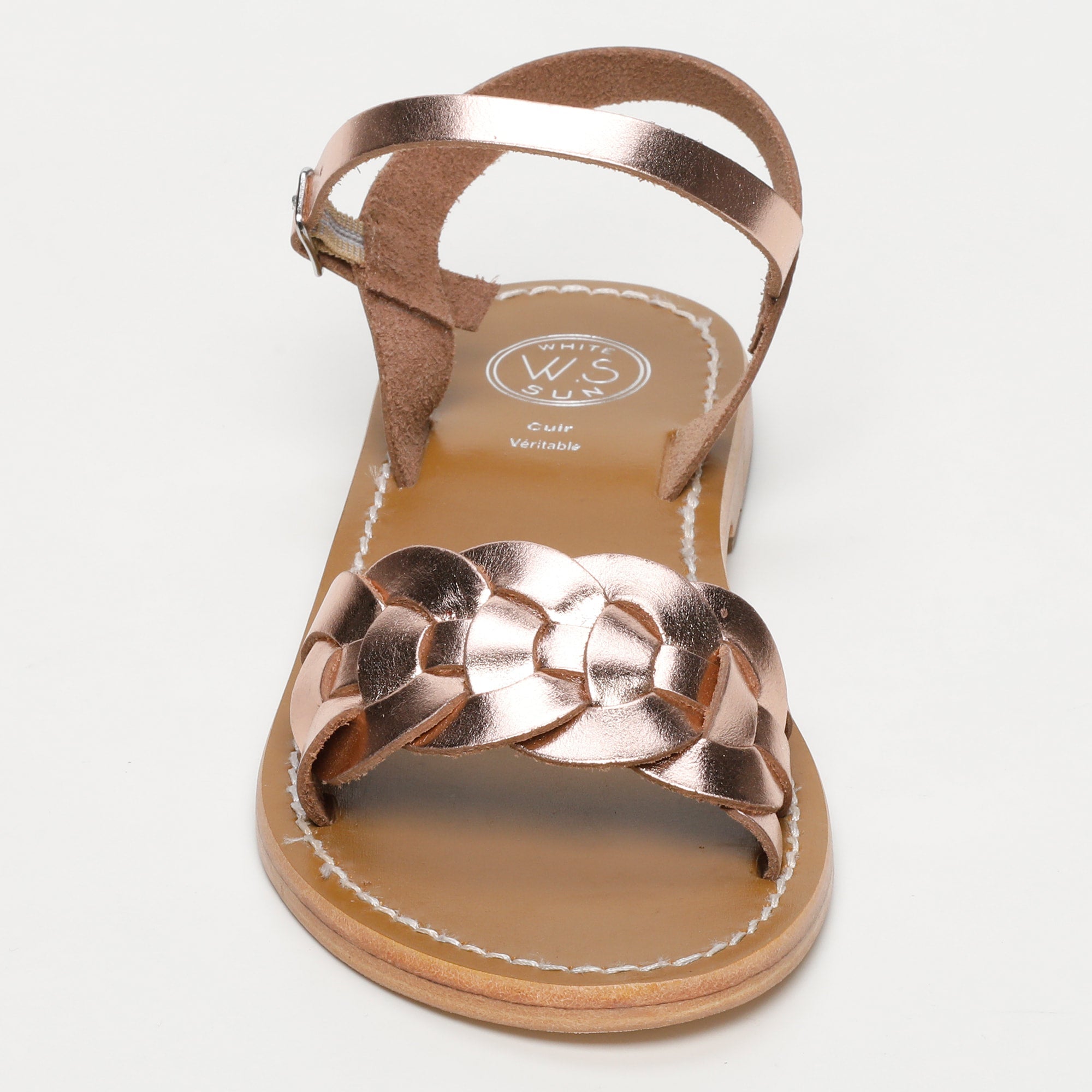 BANDANA sandales en cuir or rose