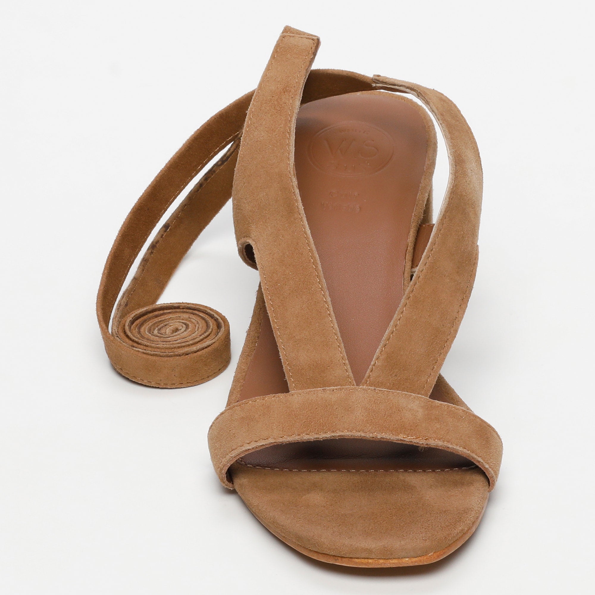 ISINYA sandales talon lacets en cuir camel