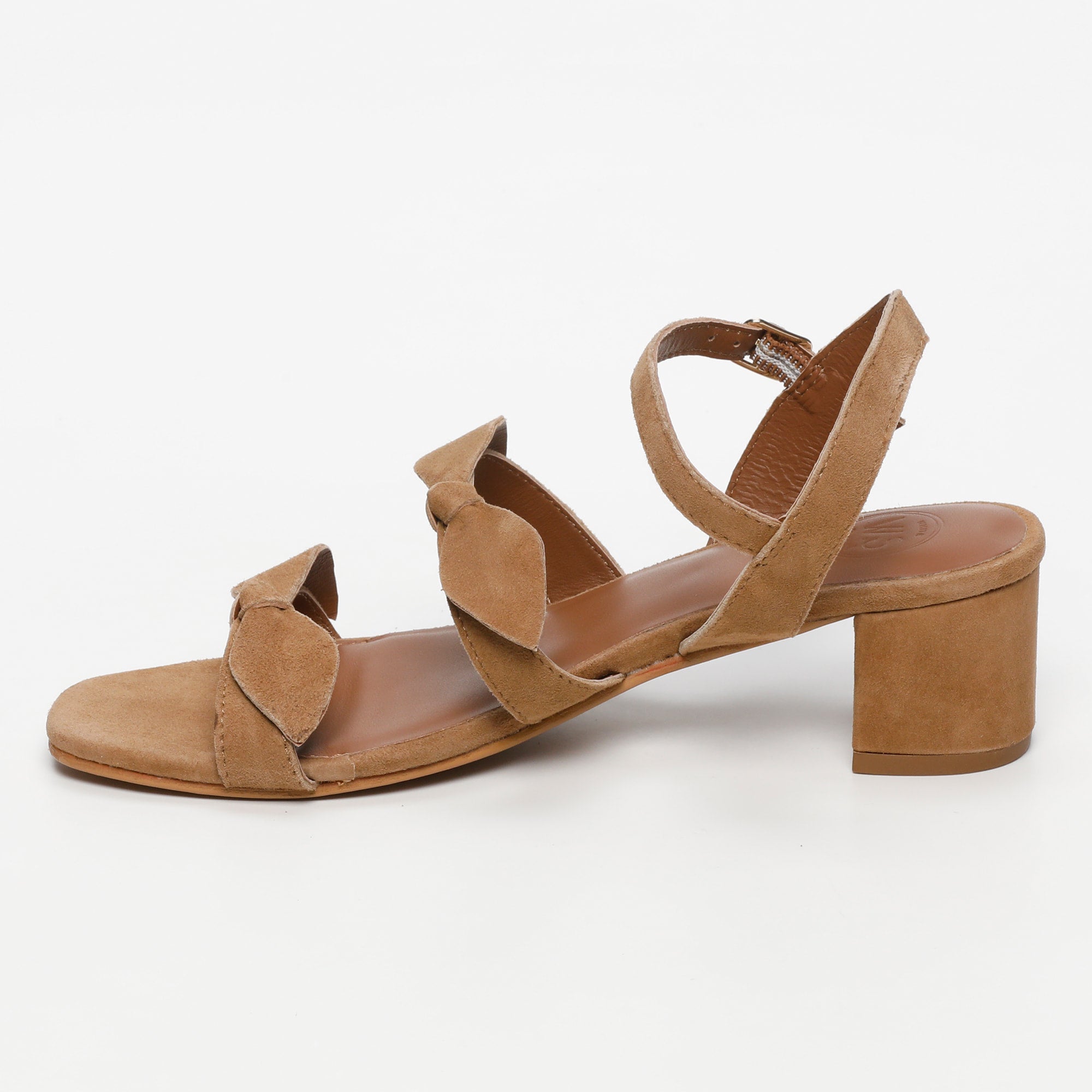 TALOA sandales talon fantaisie en cuir camel