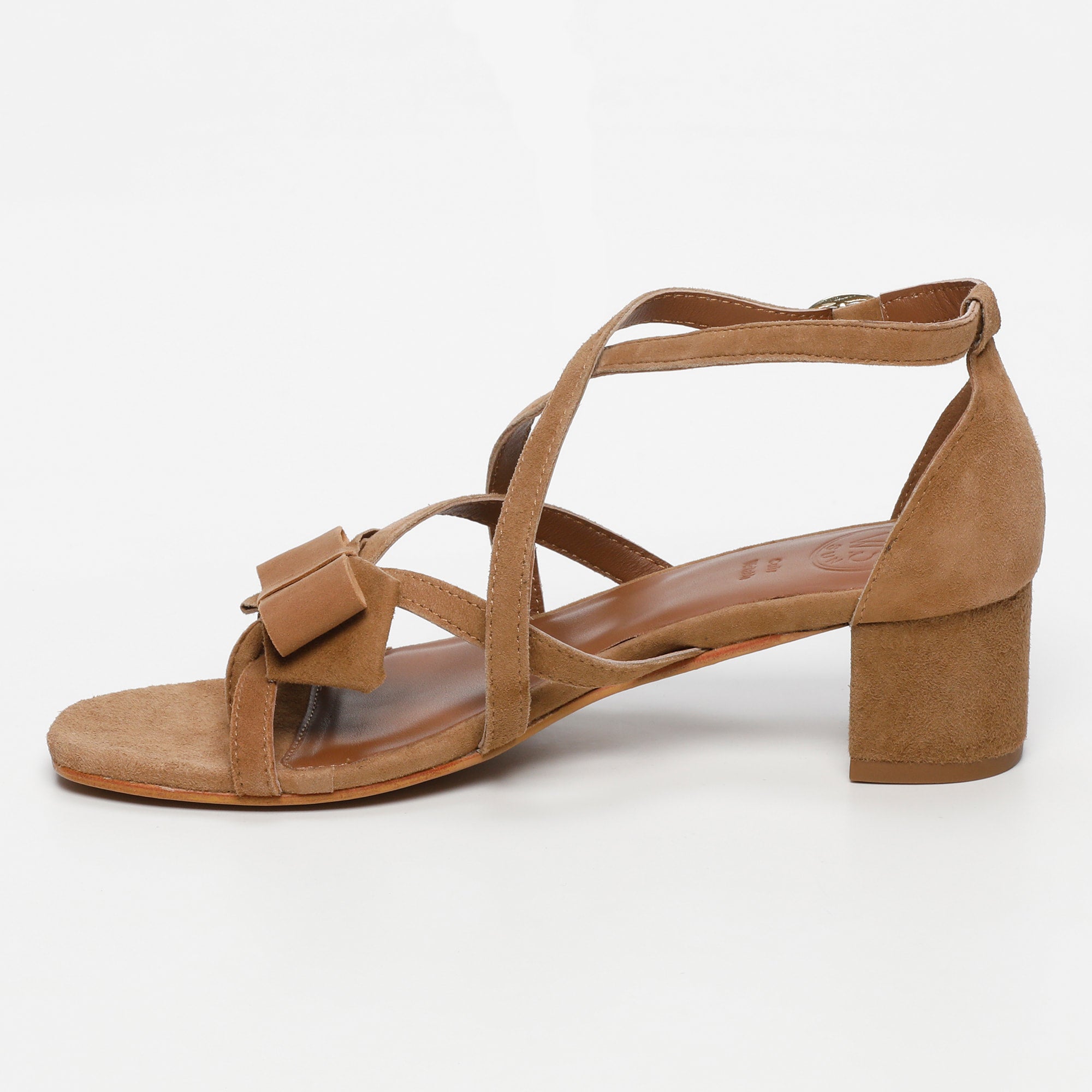 AUGUSTA sandales talon fantaisie en cuir camel