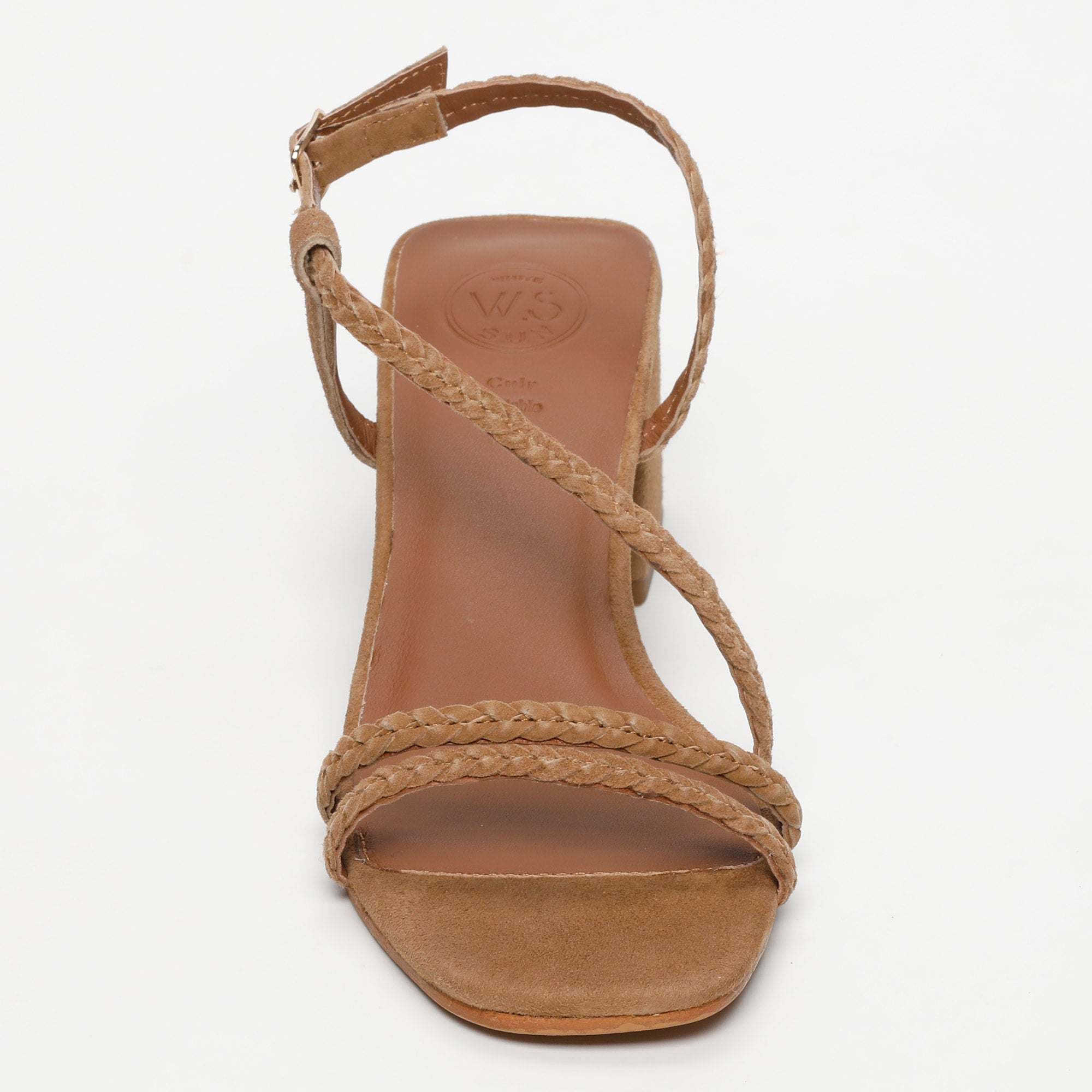 RIVIERA sandales talon tresse en cuir camel