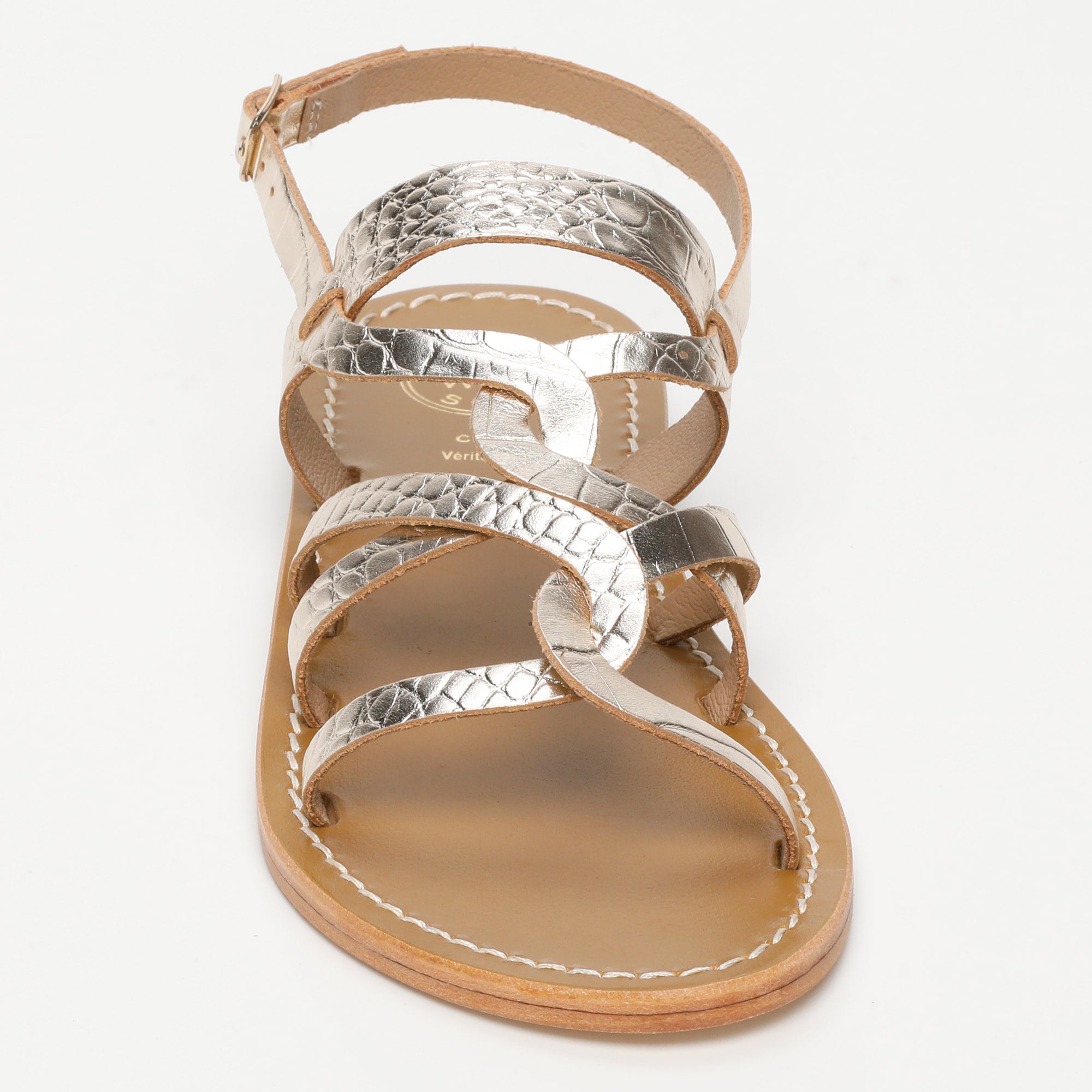 TONOSI sandales en cuir croco doré clair