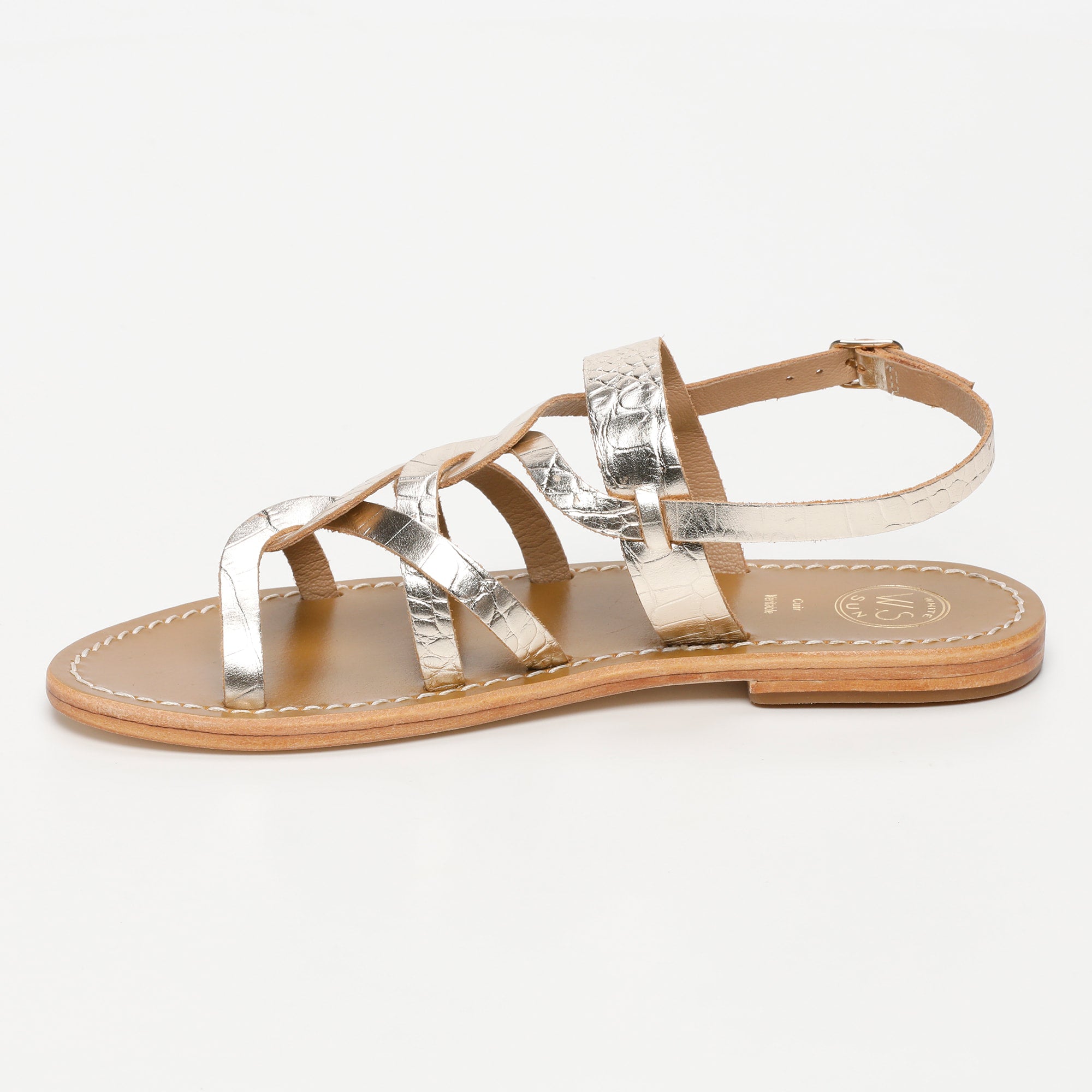 TONOSI sandales en cuir croco doré clair