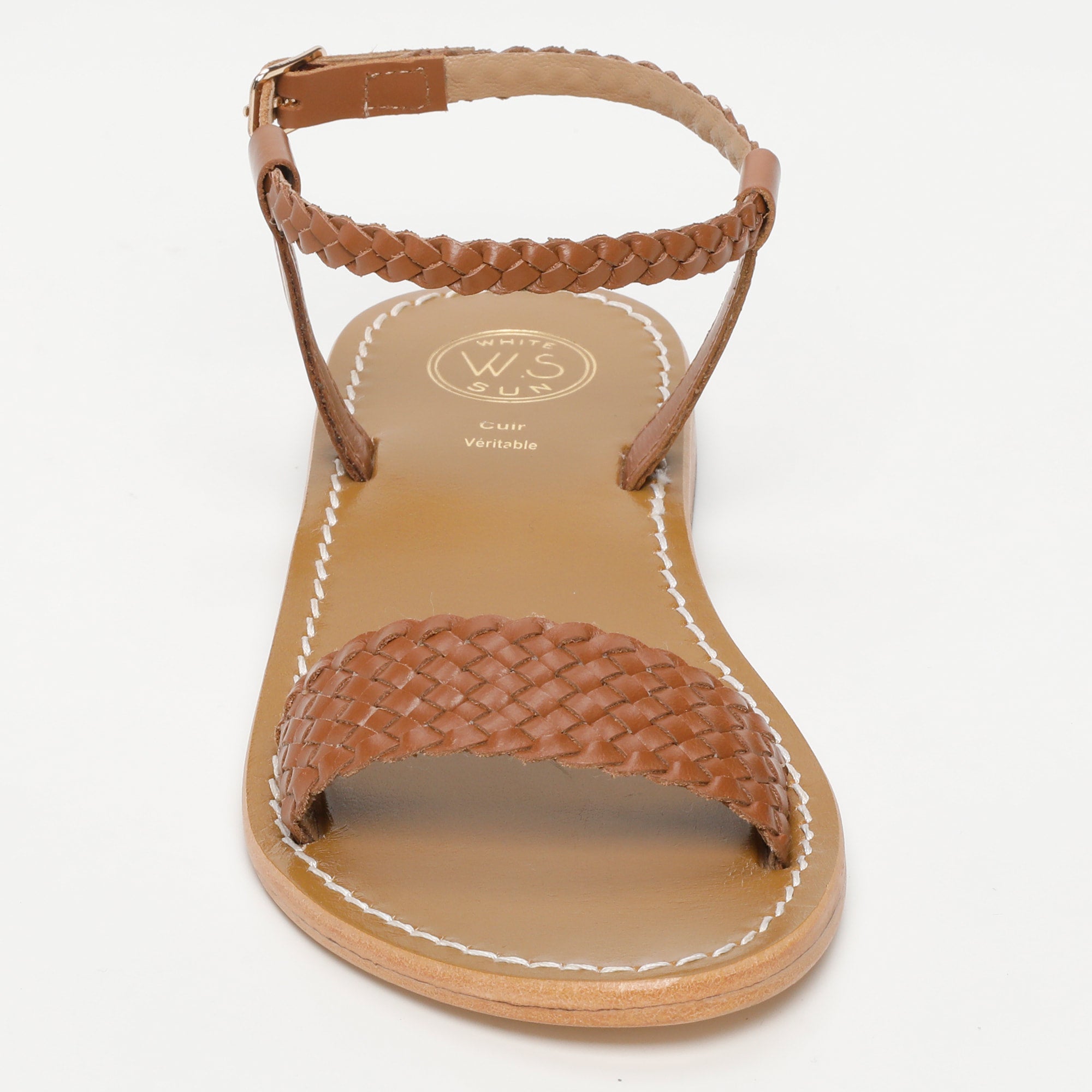 SABOGA sandales bracelet de cheville tresse en cuir camel
