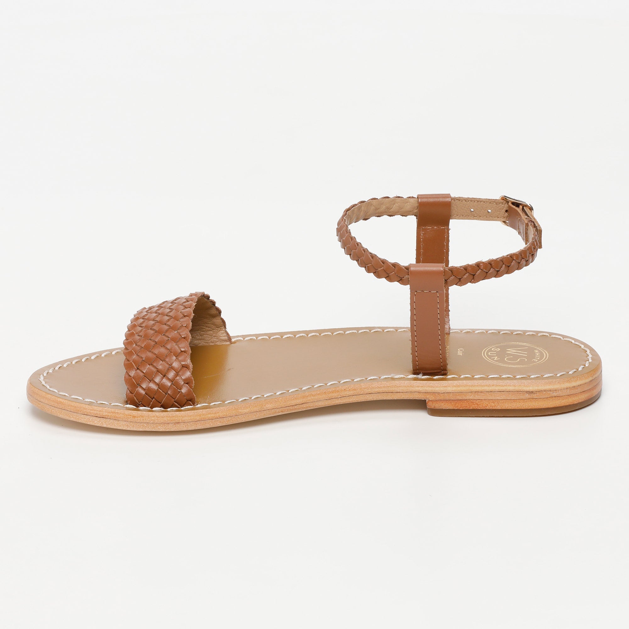 SABOGA sandales bracelet de cheville tresse en cuir camel