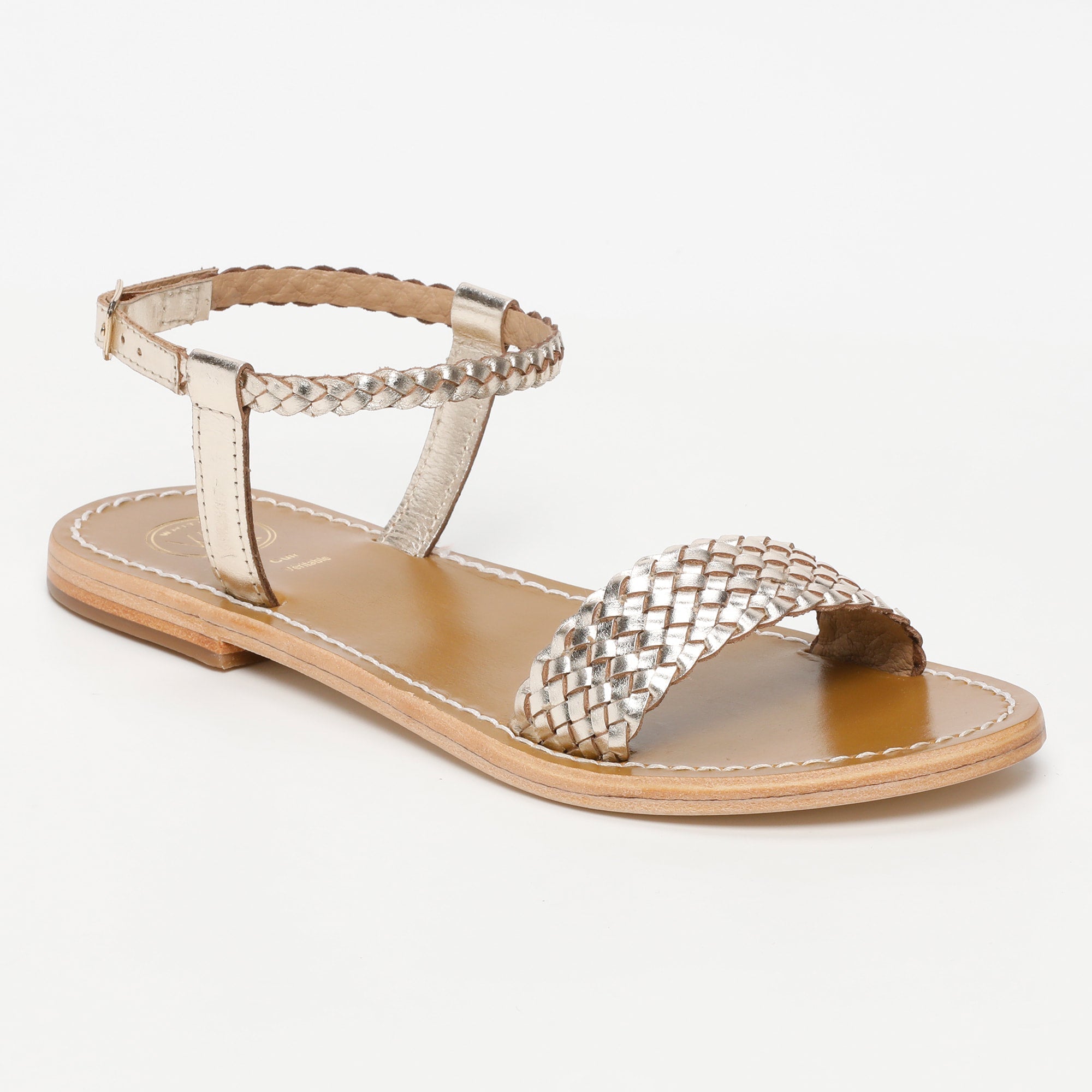 SABOGA sandales bracelet de cheville tresse en cuir or