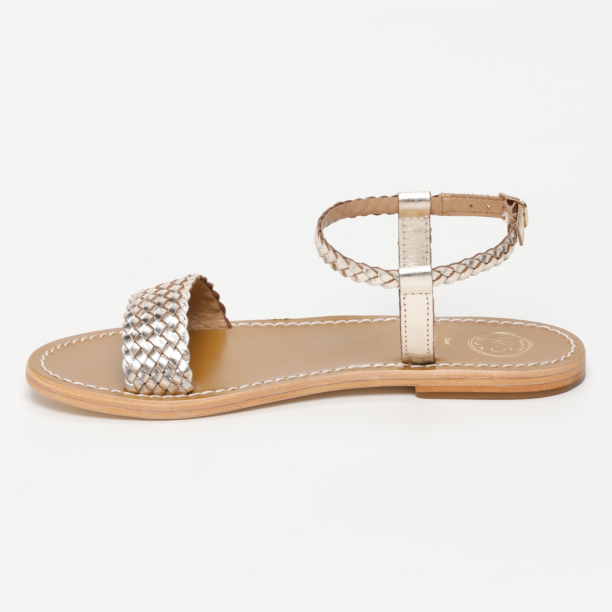 SABOGA sandales bracelet de cheville tresse en cuir or