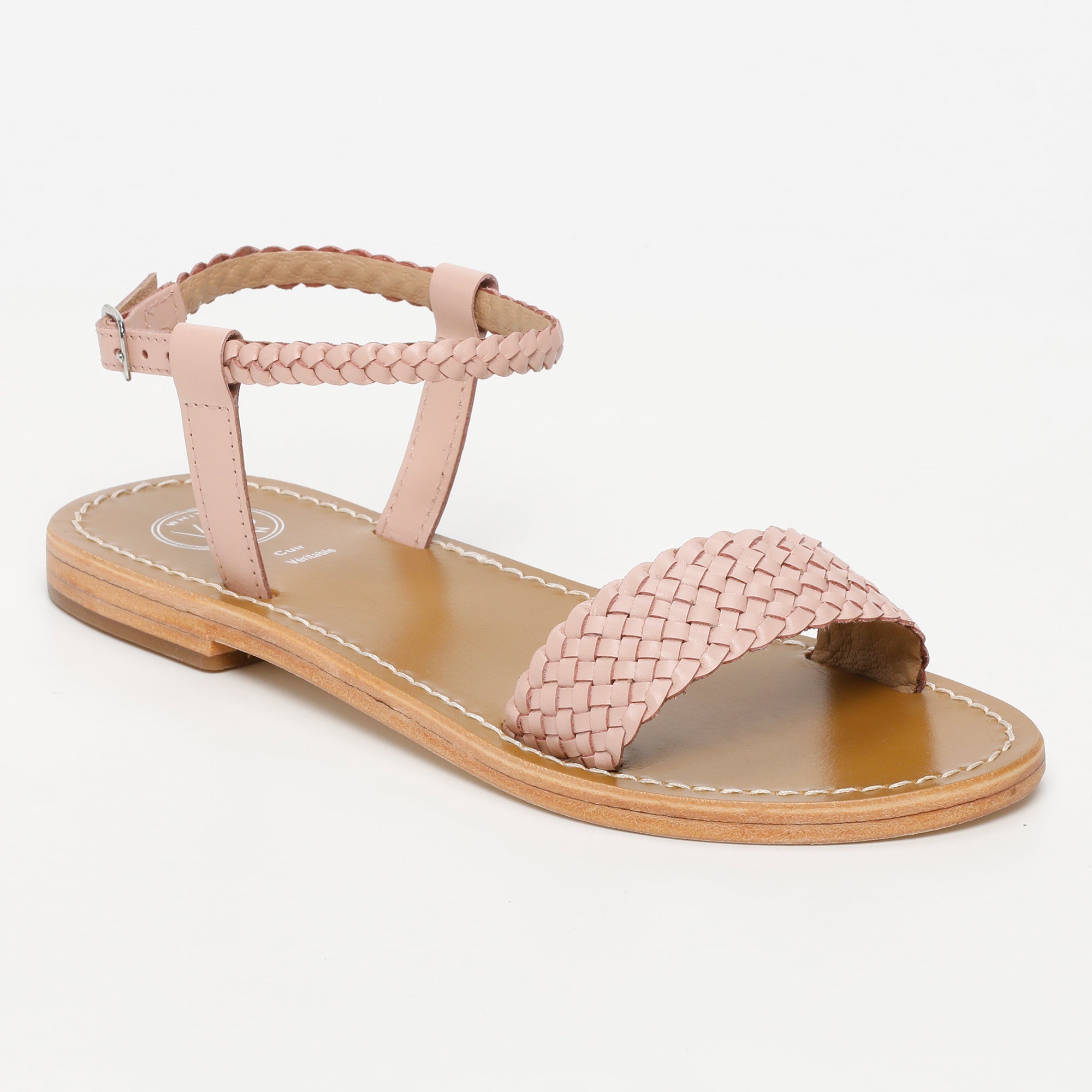SABOGA sandales bracelet de cheville tresse en cuir rose