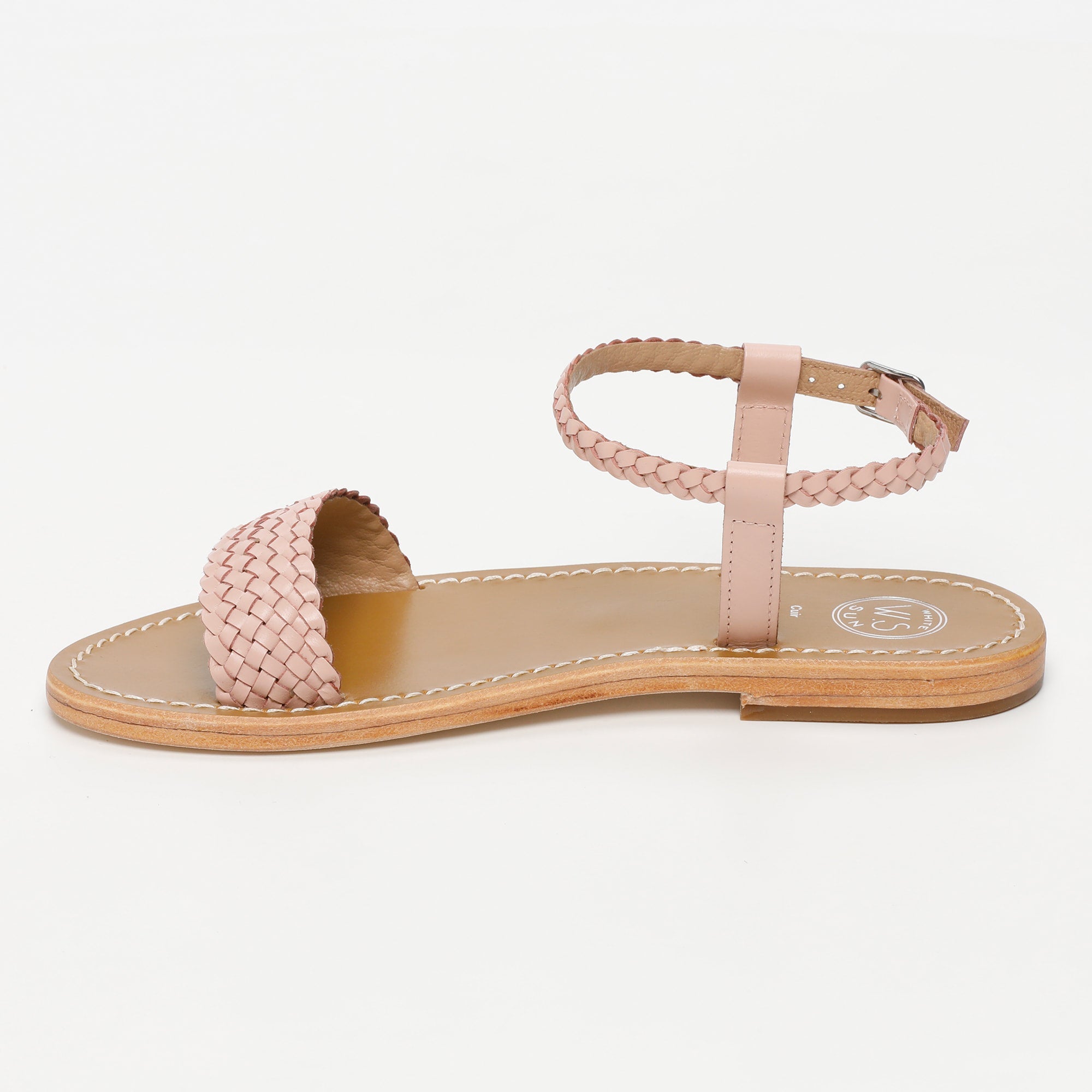 SABOGA sandales bracelet de cheville tresse en cuir rose