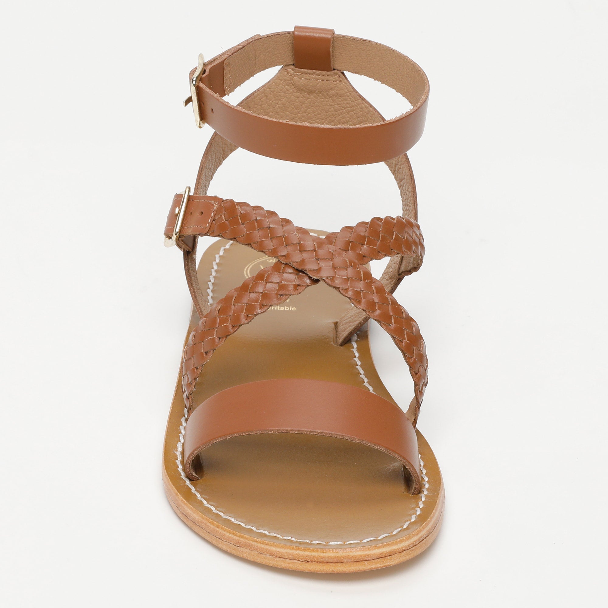 PALMIRA sandales bracelet de cheville tresse en cuir camel