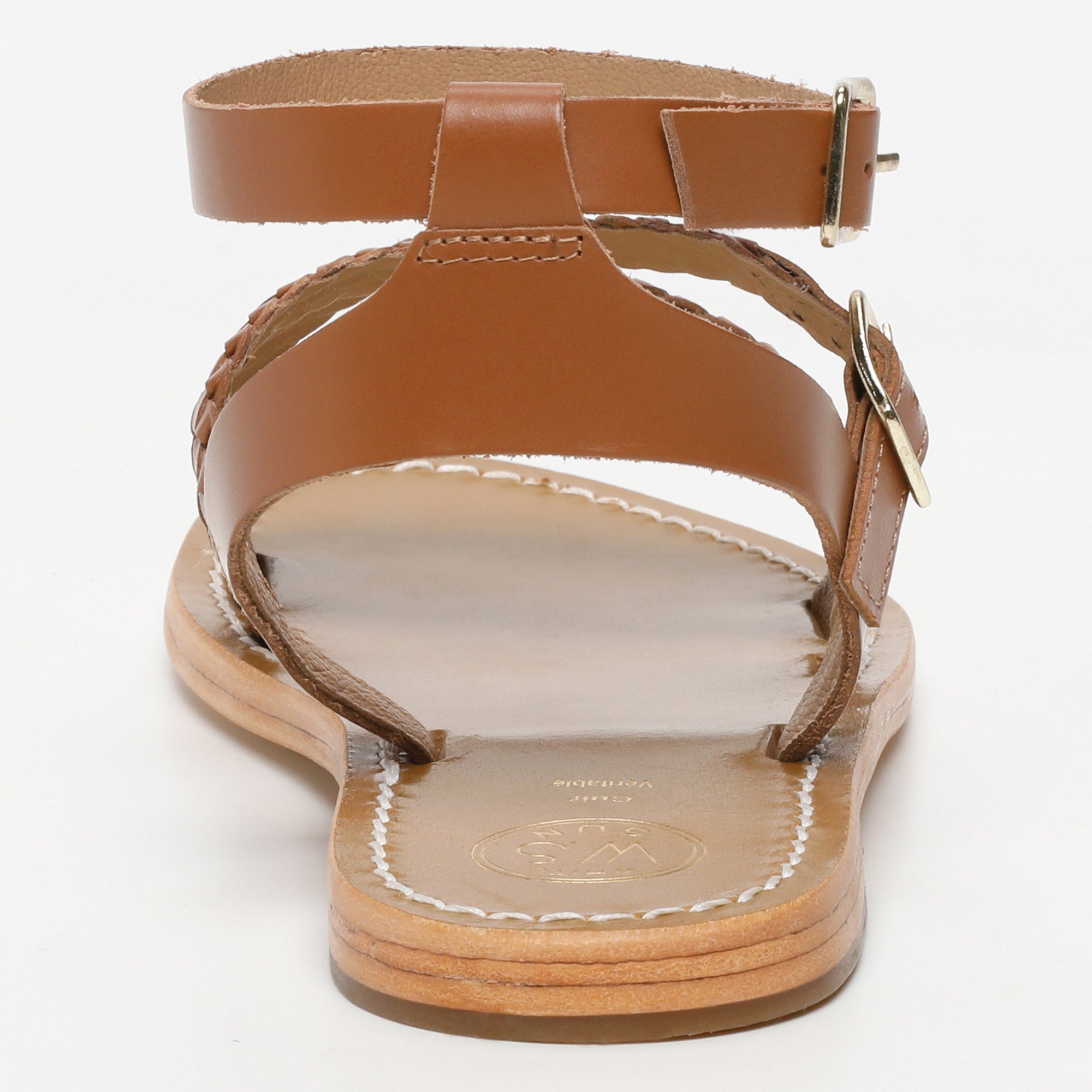 PALMIRA sandales bracelet de cheville tresse en cuir camel