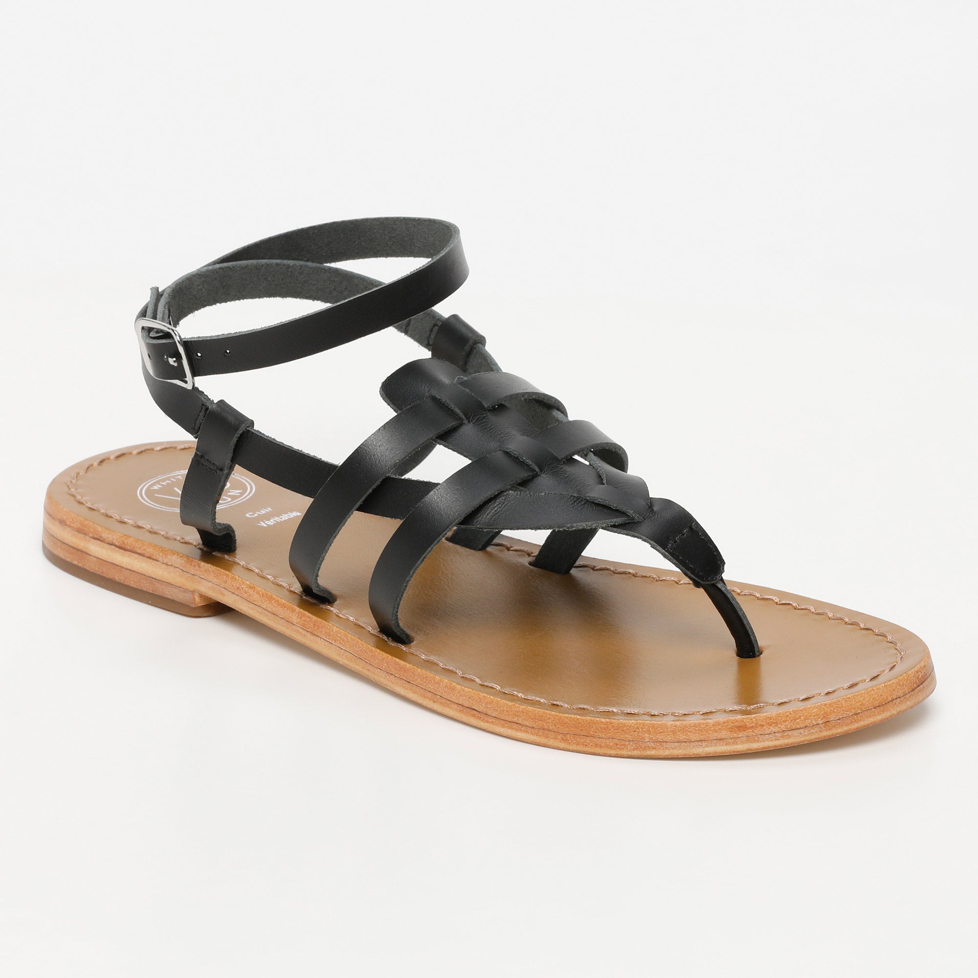 MAIA sandales spartiates entre doigt en cuir noir