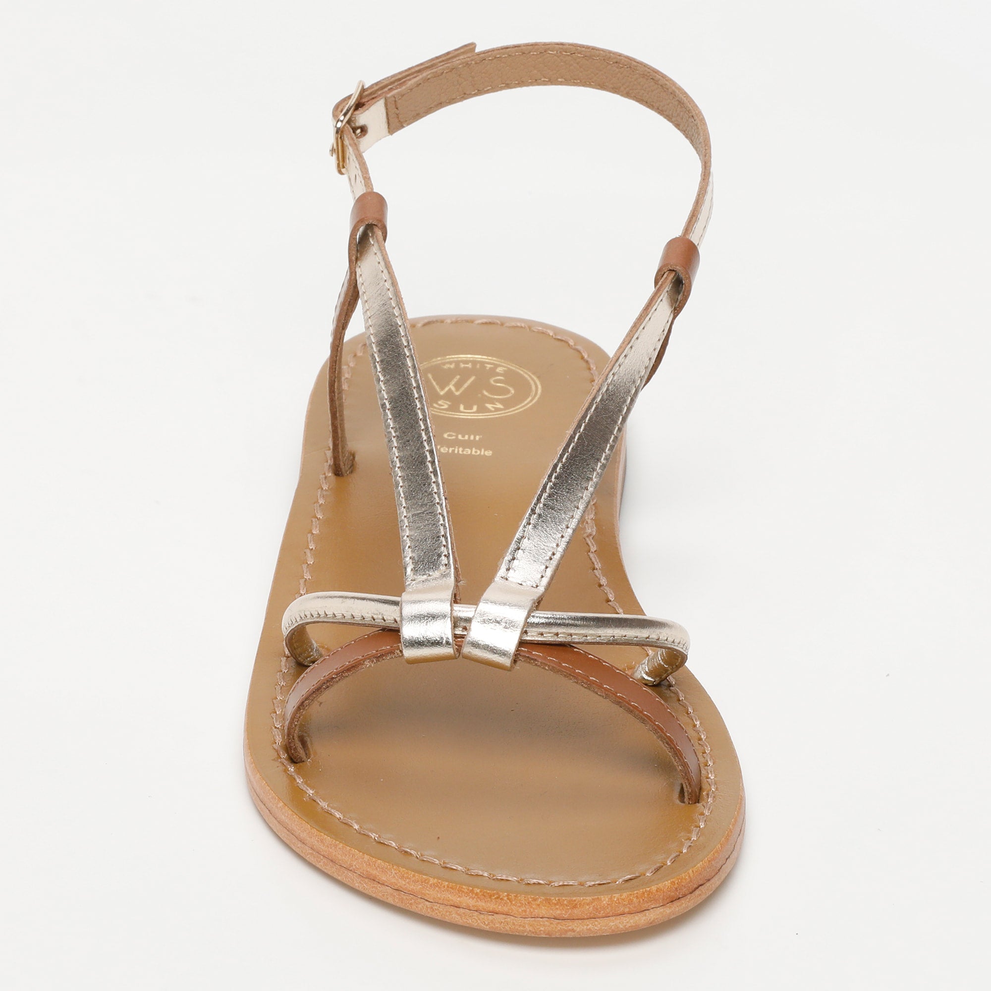 MONASHI sandales bi-color en cuir camel et or