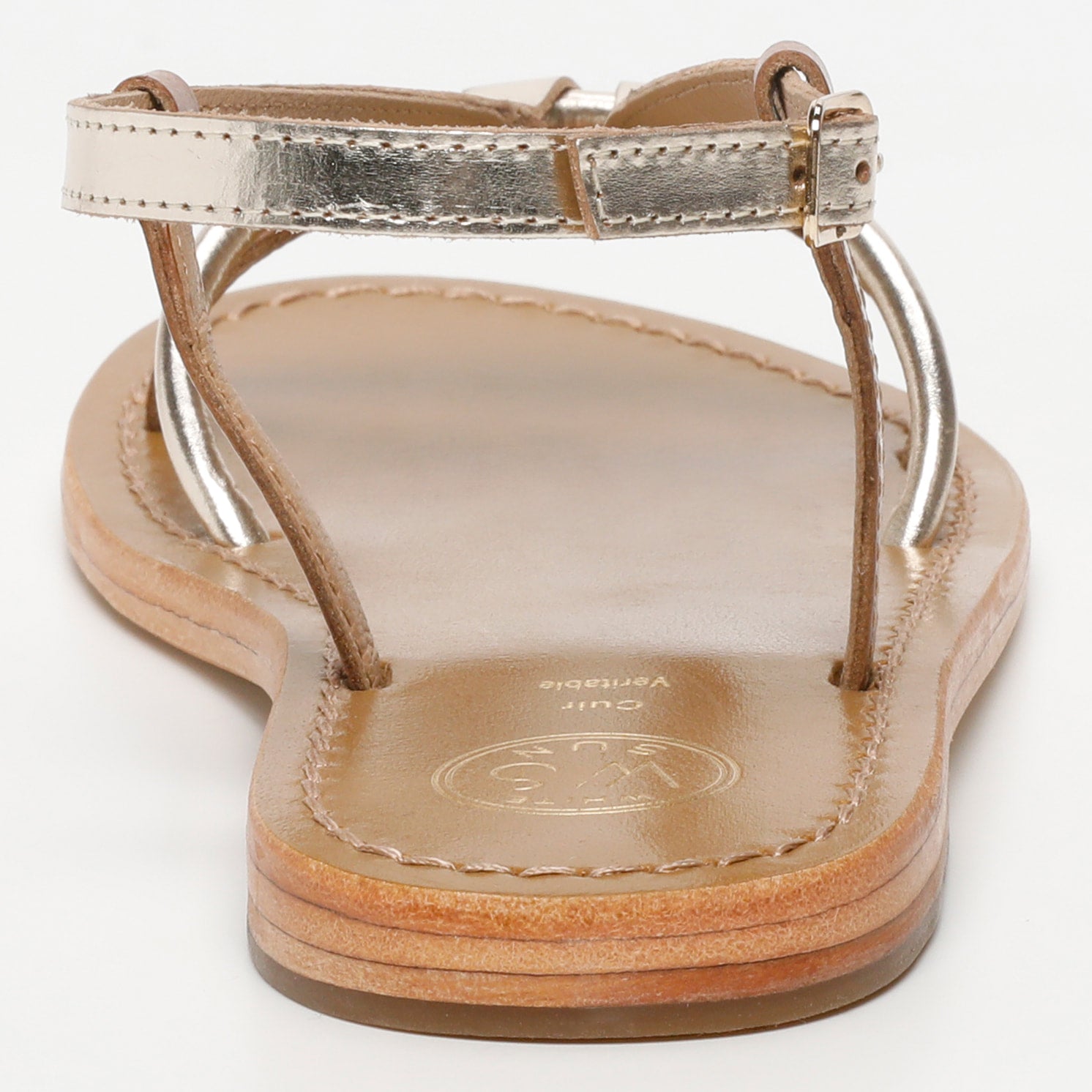 MONASHI sandales bi-color en cuir camel et or