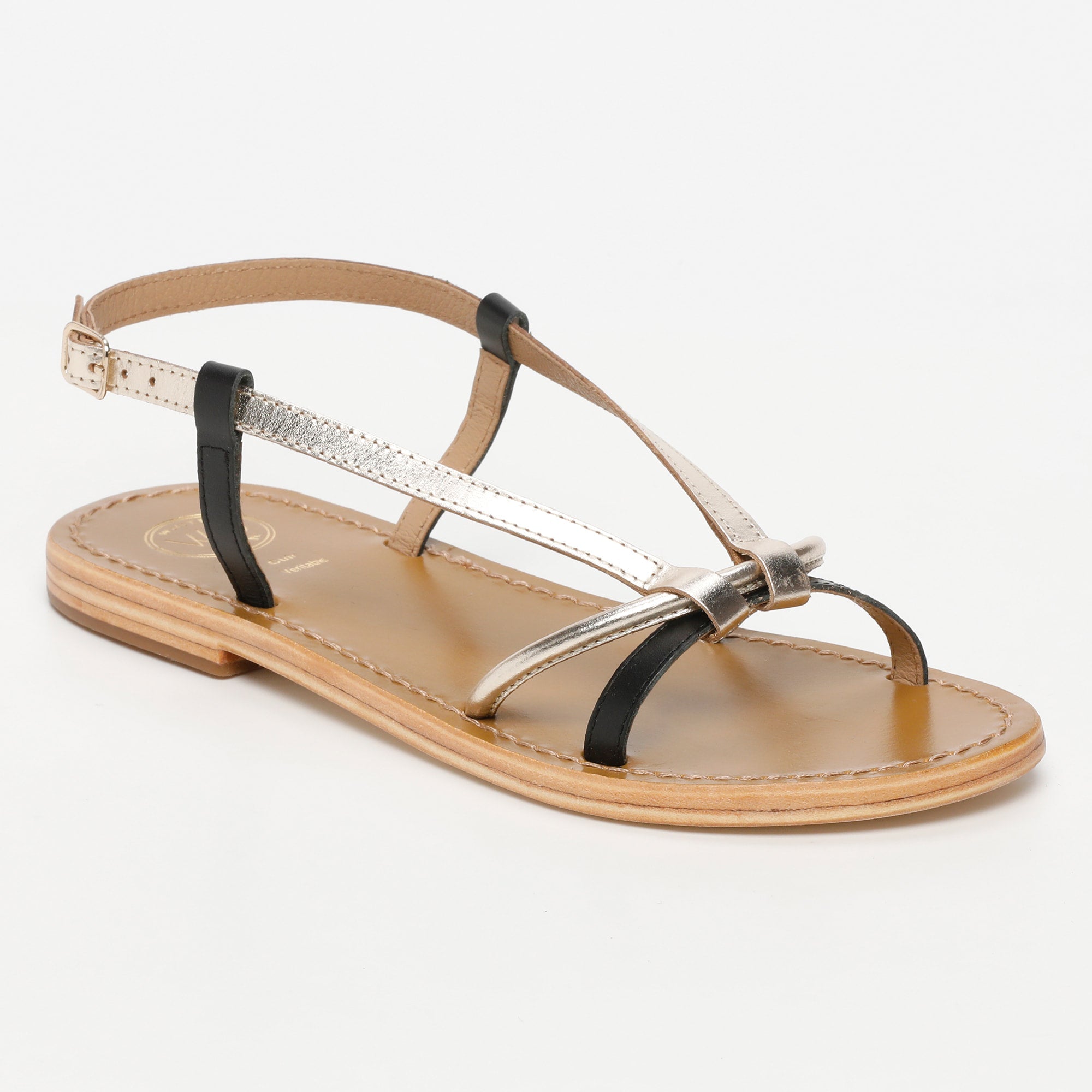 MONASHI sandales bi-color en cuir noir et or