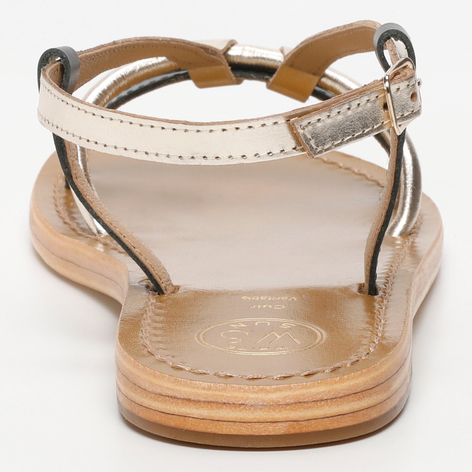 MONASHI sandales bi-color en cuir noir et or