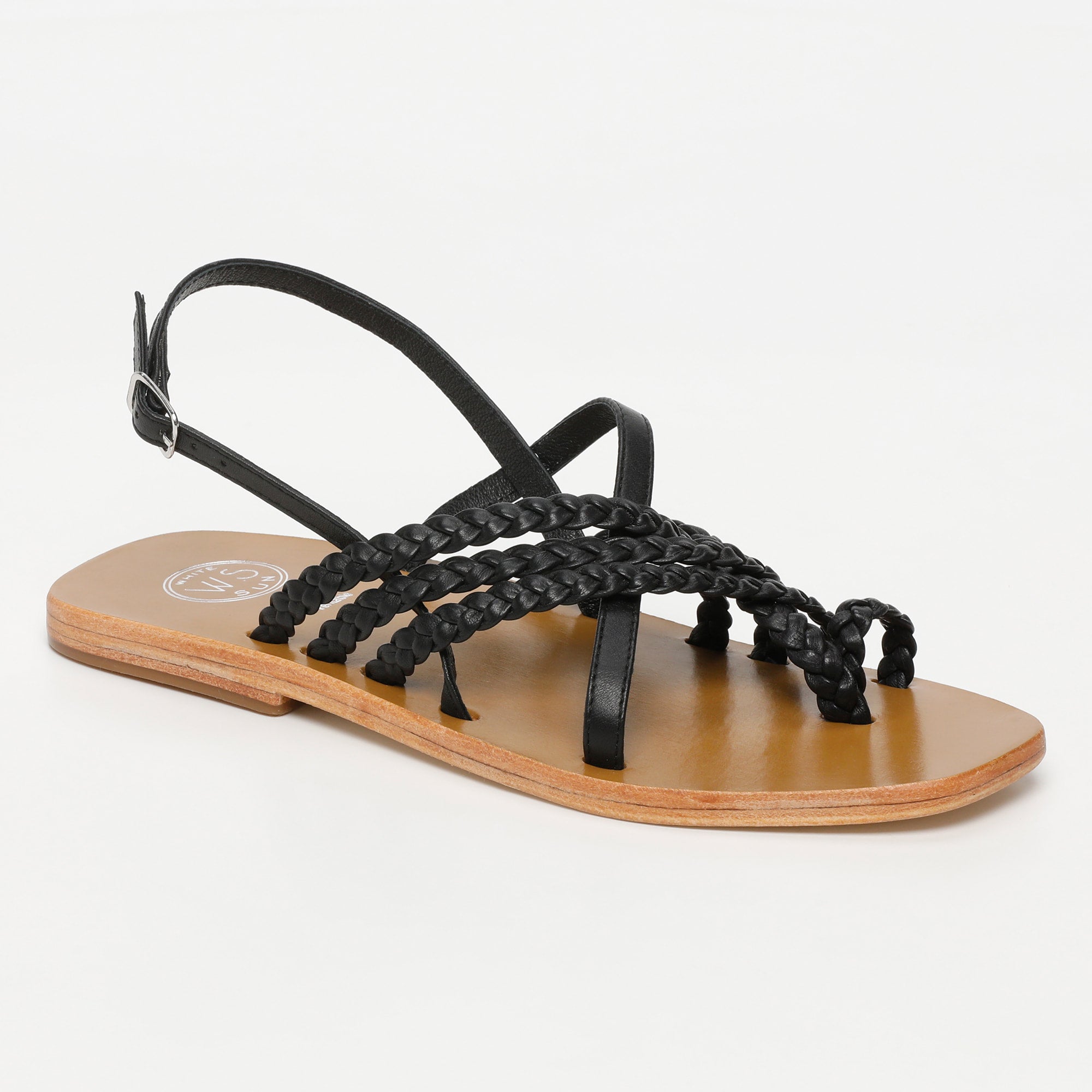 ASCAN sandales entre doigt tresse en cuir noir