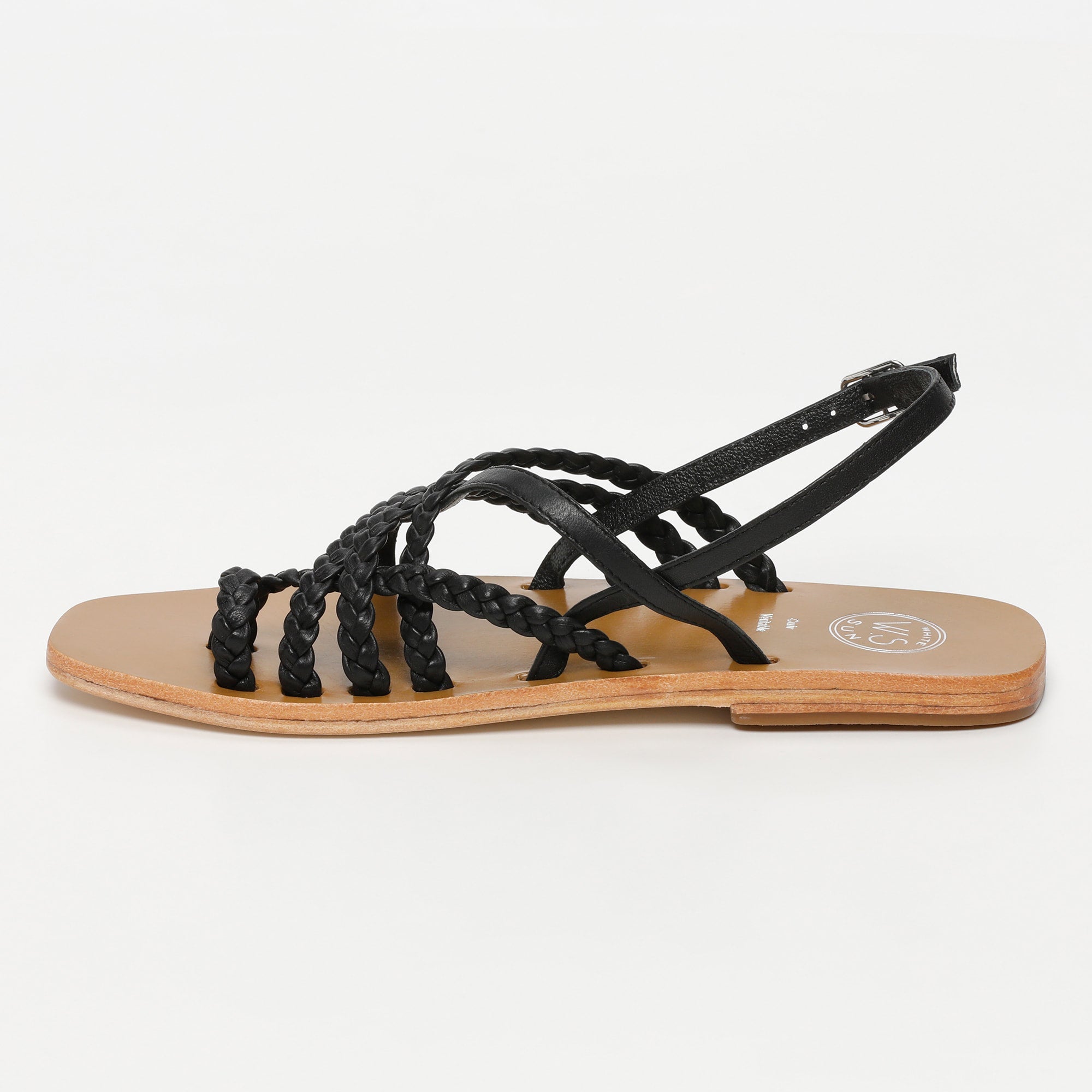 ASCAN sandales entre doigt tresse en cuir noir