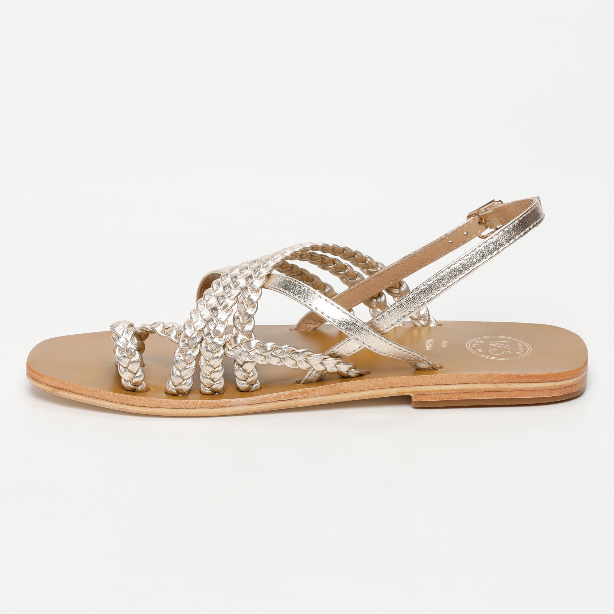 ASCAN sandales entre doigt tresse en cuir platine
