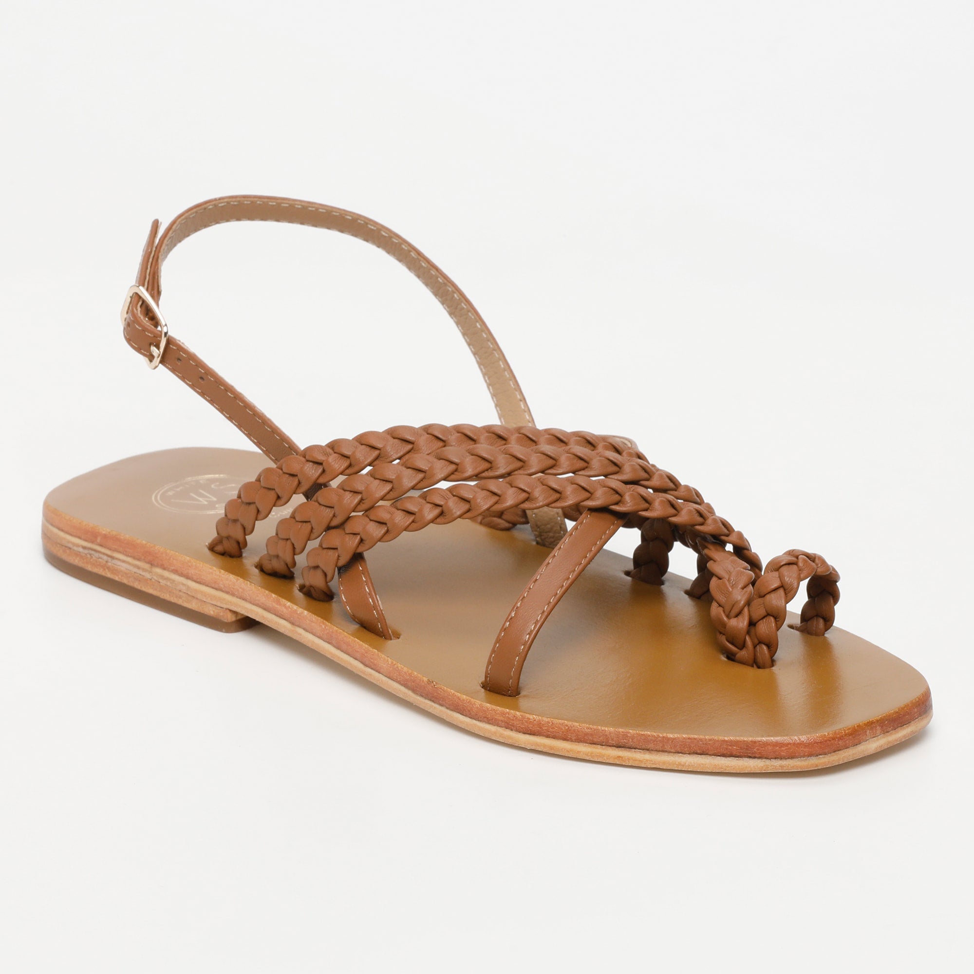 ASCAN sandales entre doigt tresse en cuir camel