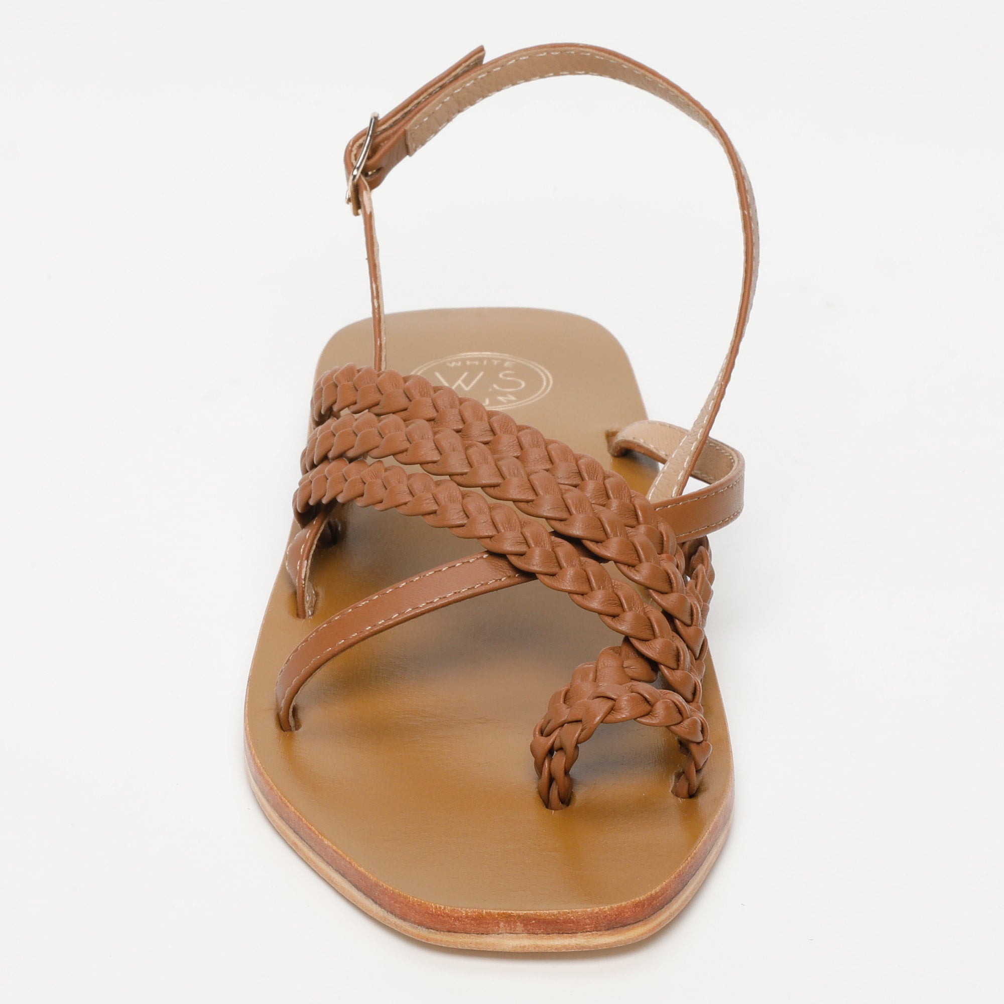 ASCAN sandales entre doigt tresse en cuir camel