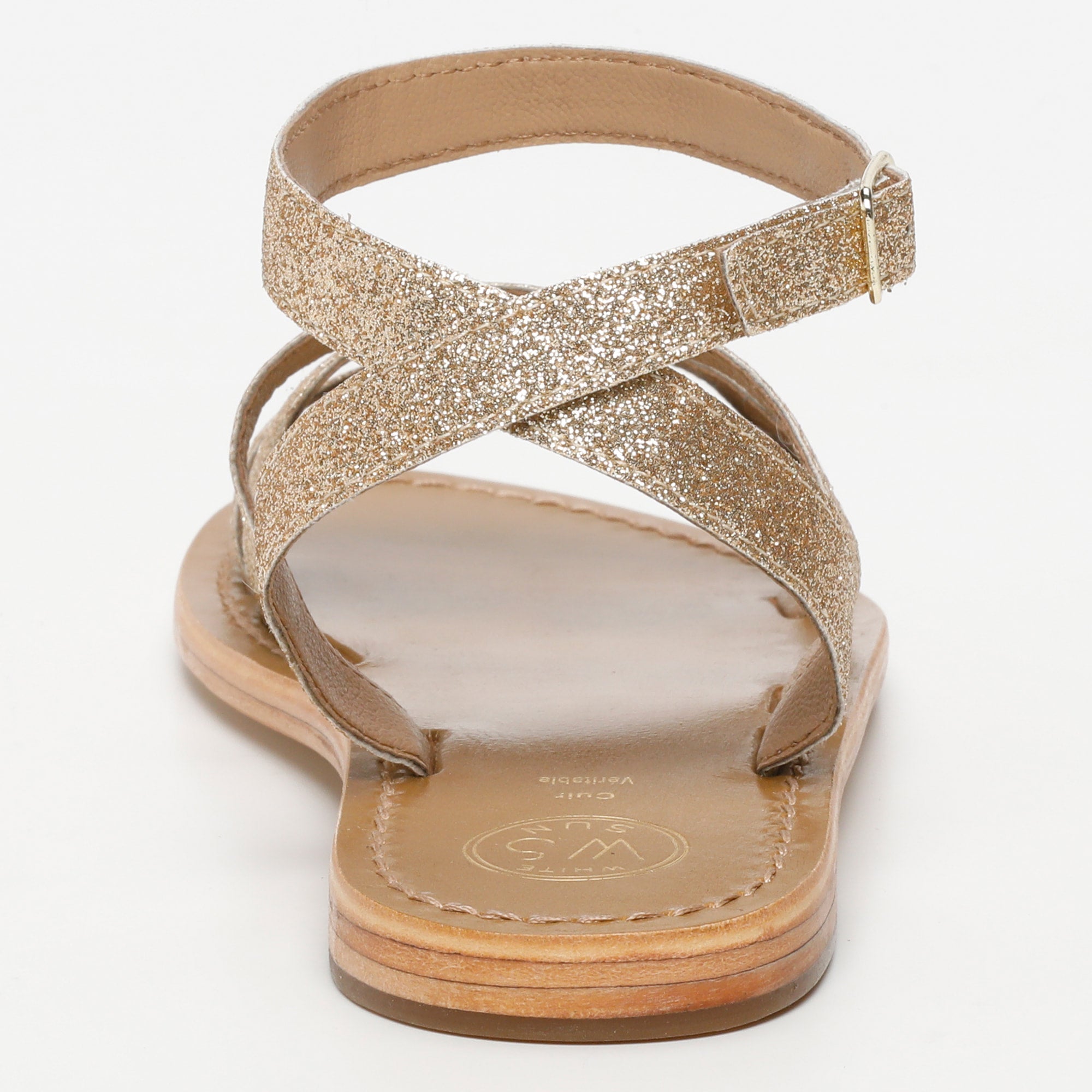 ELOVKA sandales bracelet de cheville en cuir paillettes or