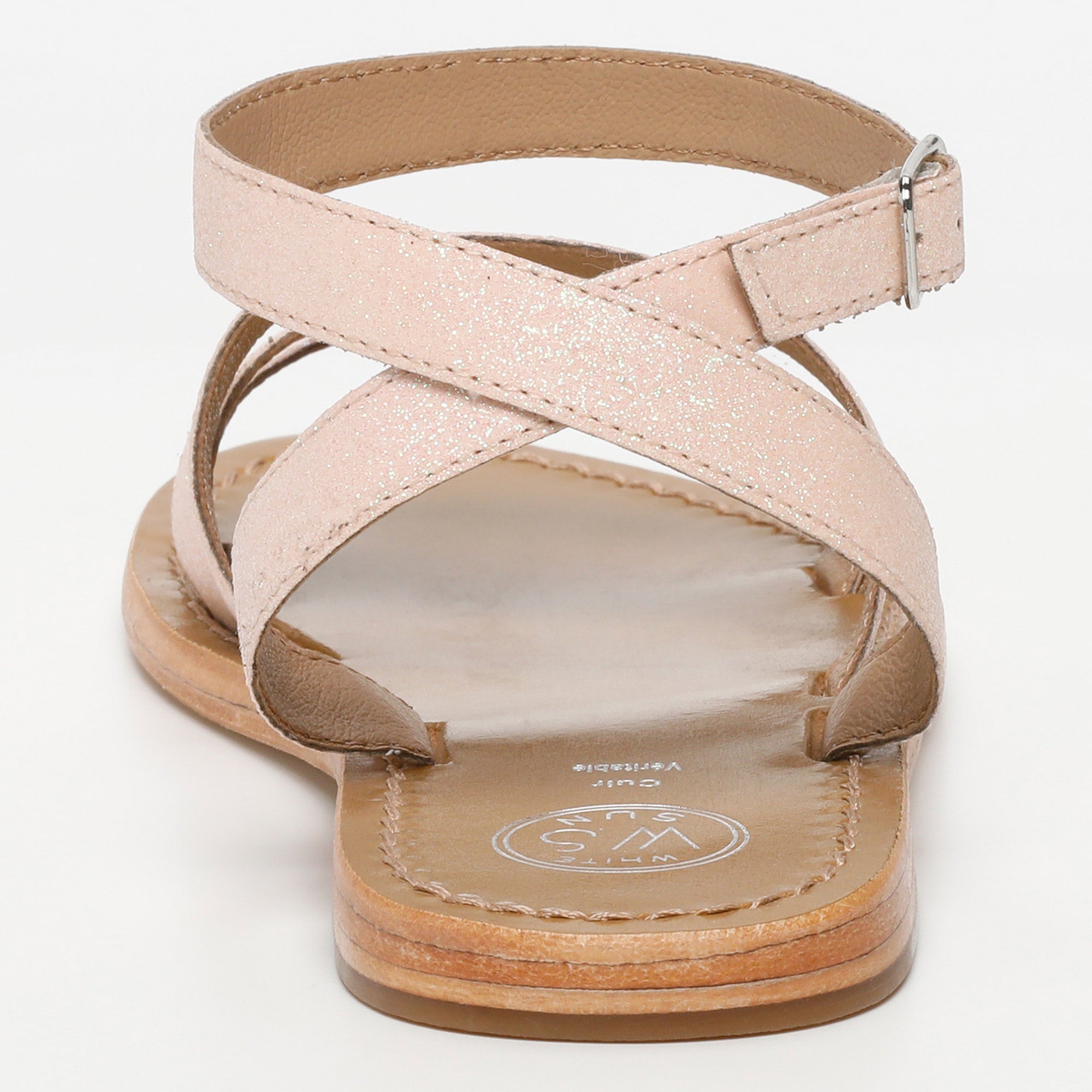 ELOVKA sandales bracelet de cheville en cuir paillettes rose clair