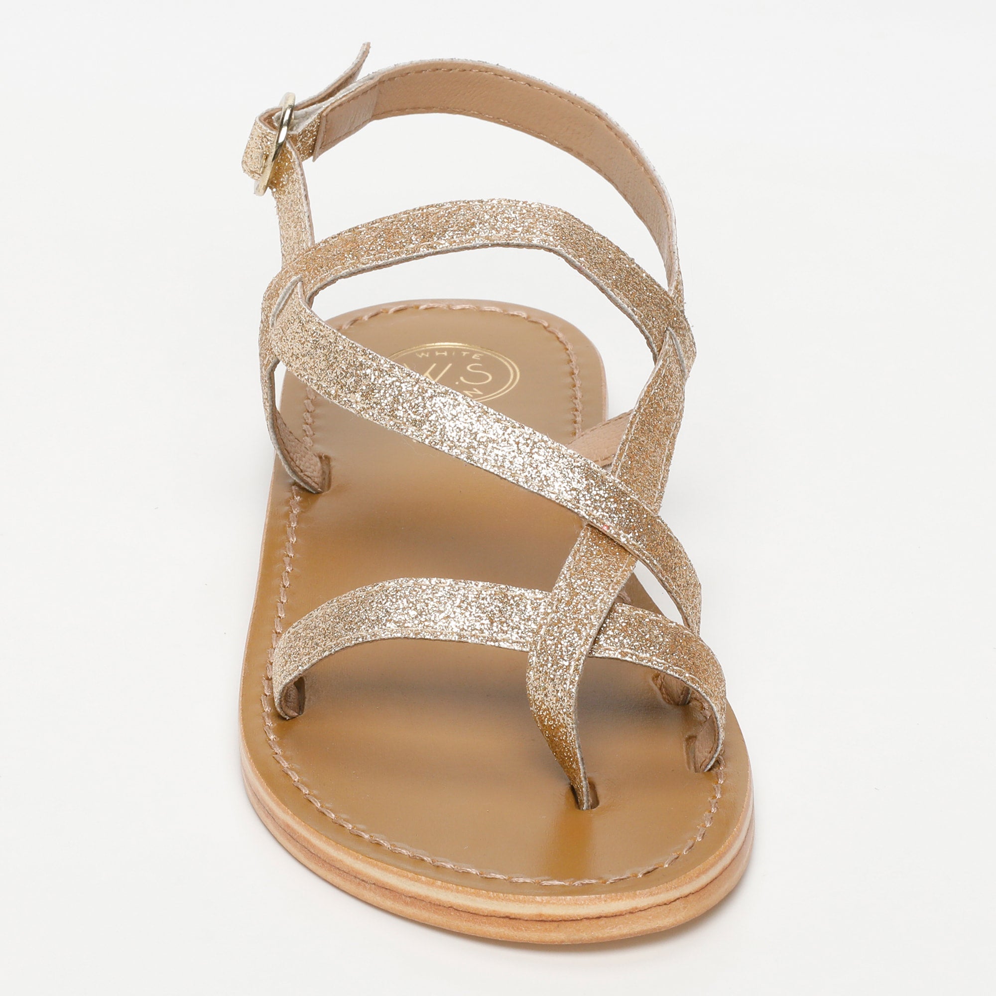 ALASSIO sandales entre doigt en cuir paillettes or