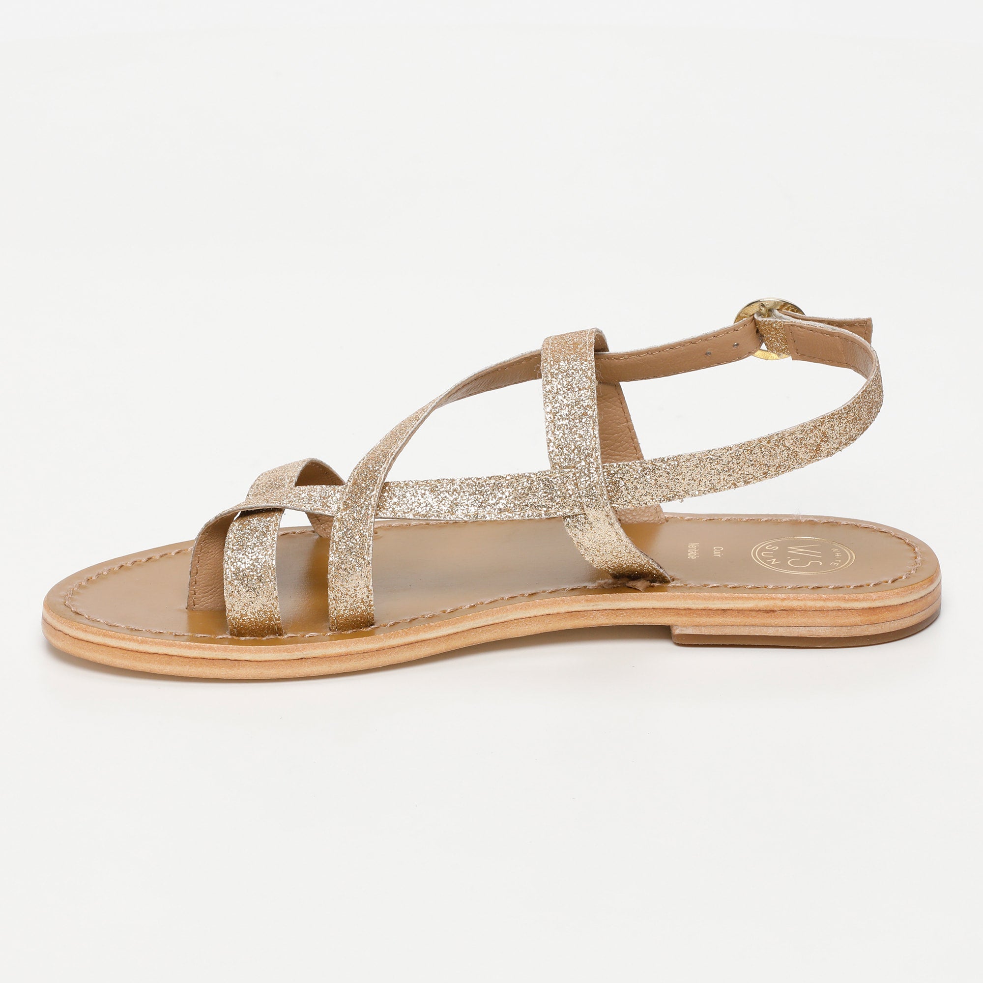 ALASSIO sandales entre doigt en cuir paillettes or