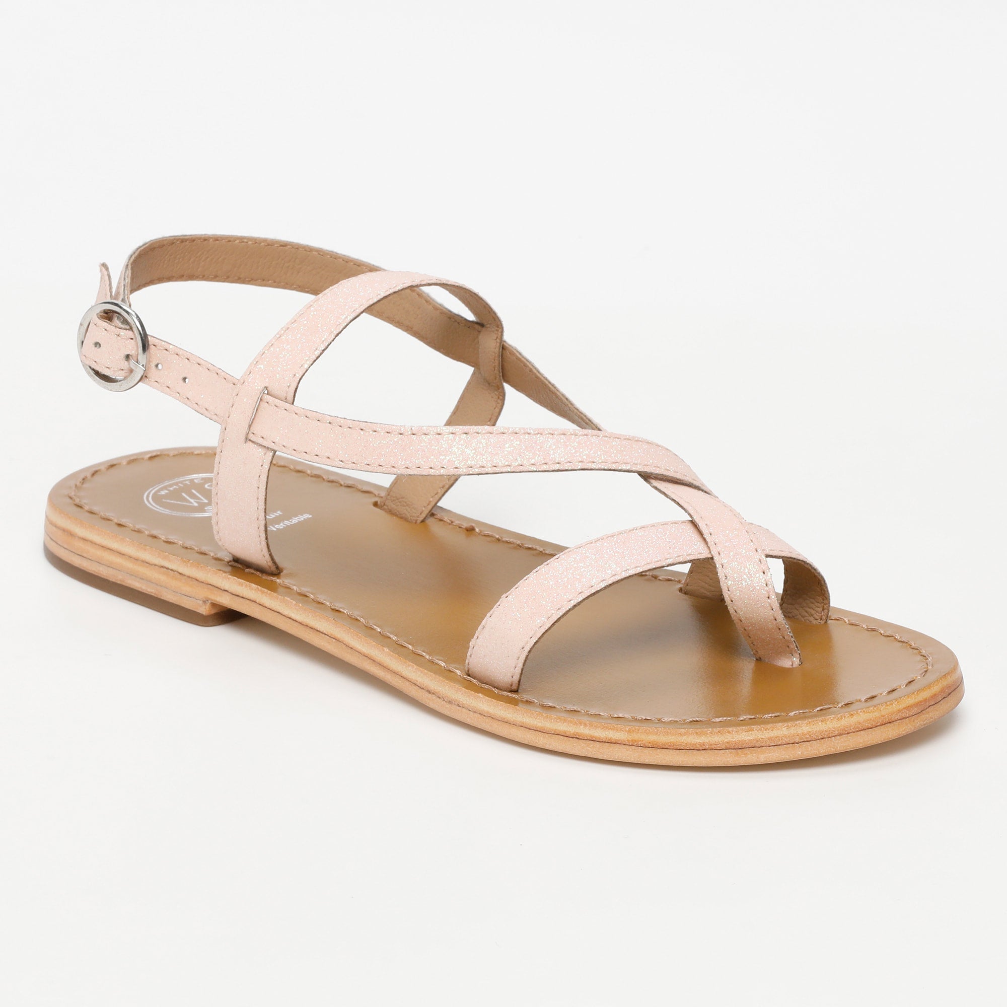 ALASSIO sandales entre doigt en cuir paillettes rose clair