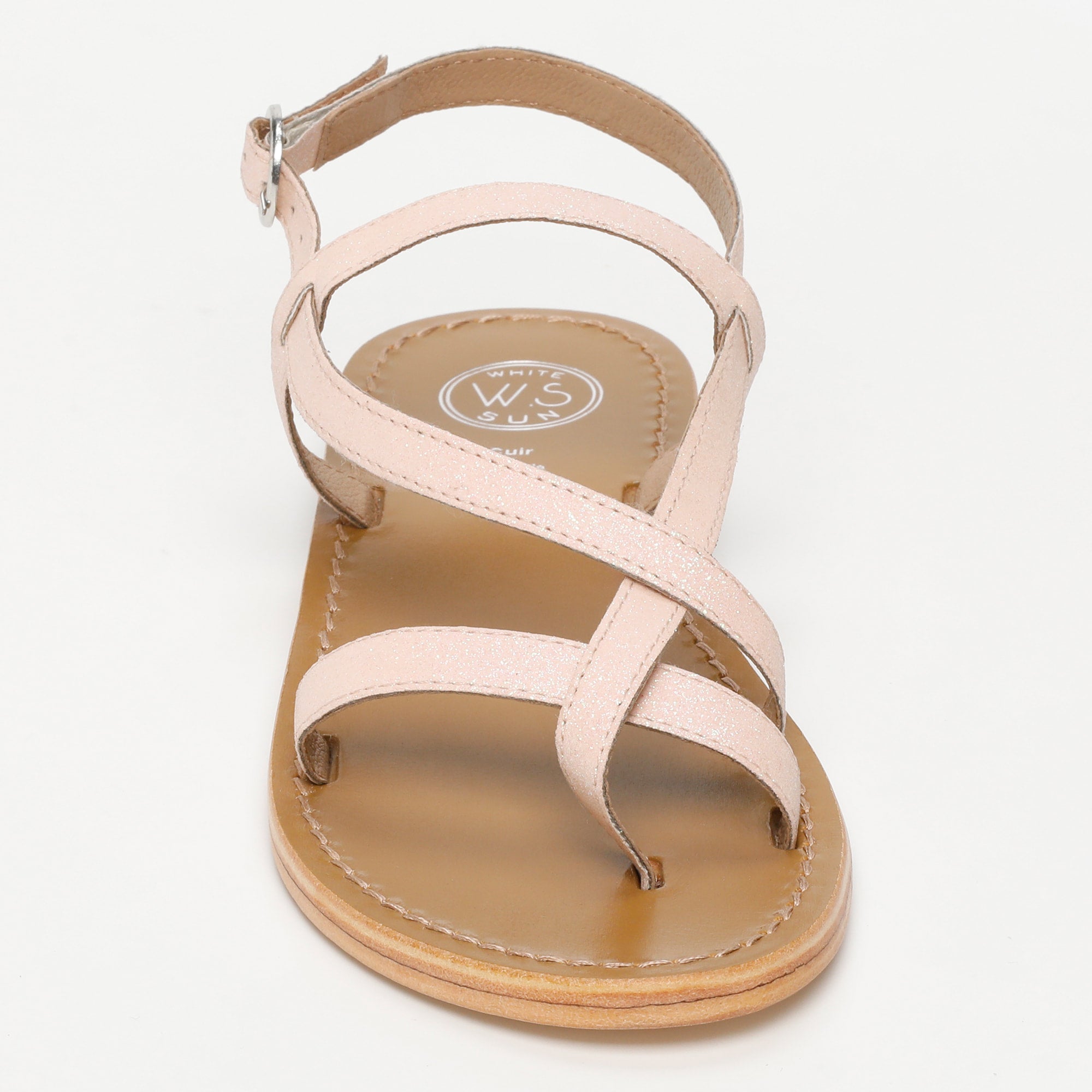 ALASSIO sandales entre doigt en cuir paillettes rose clair