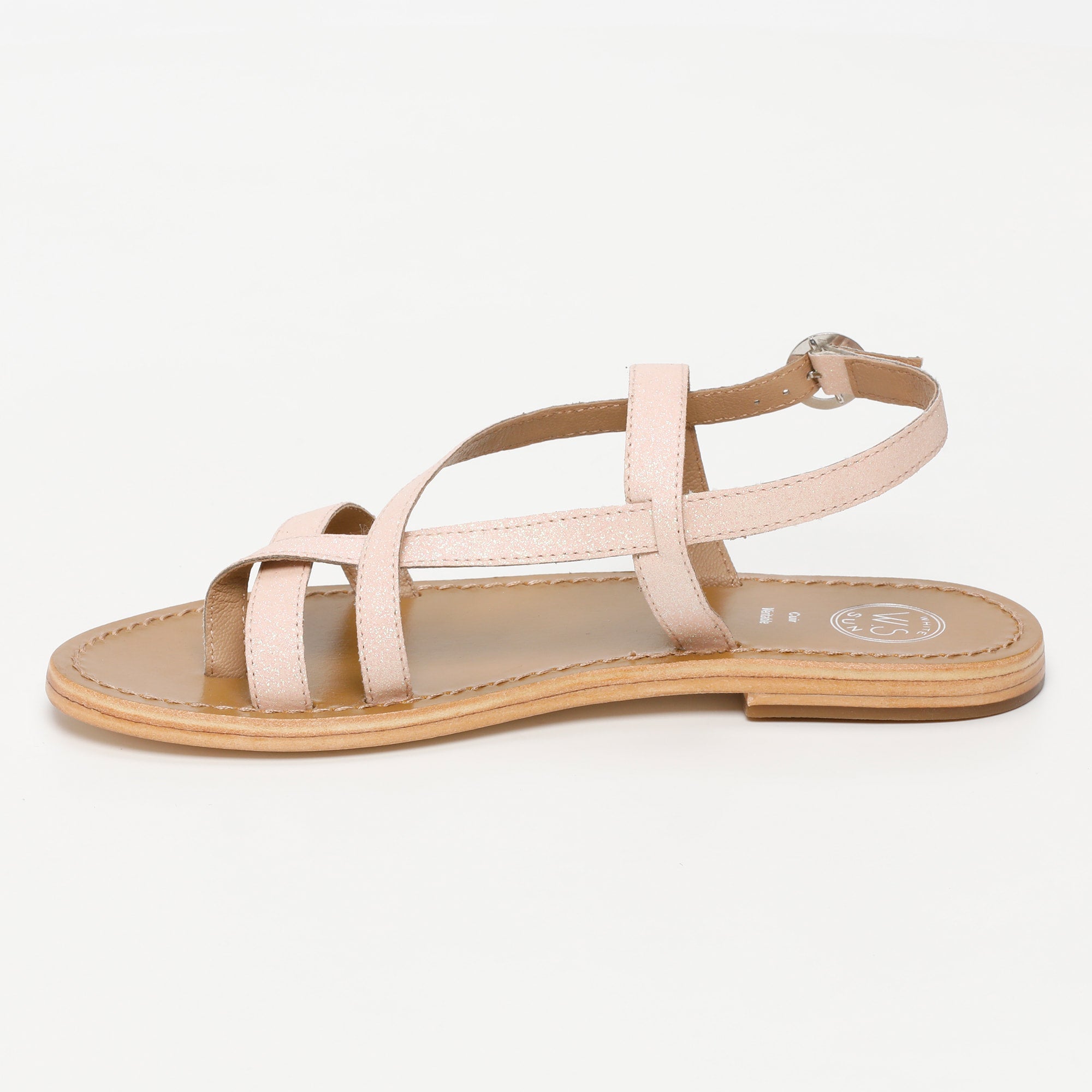 ALASSIO sandales entre doigt en cuir paillettes rose clair
