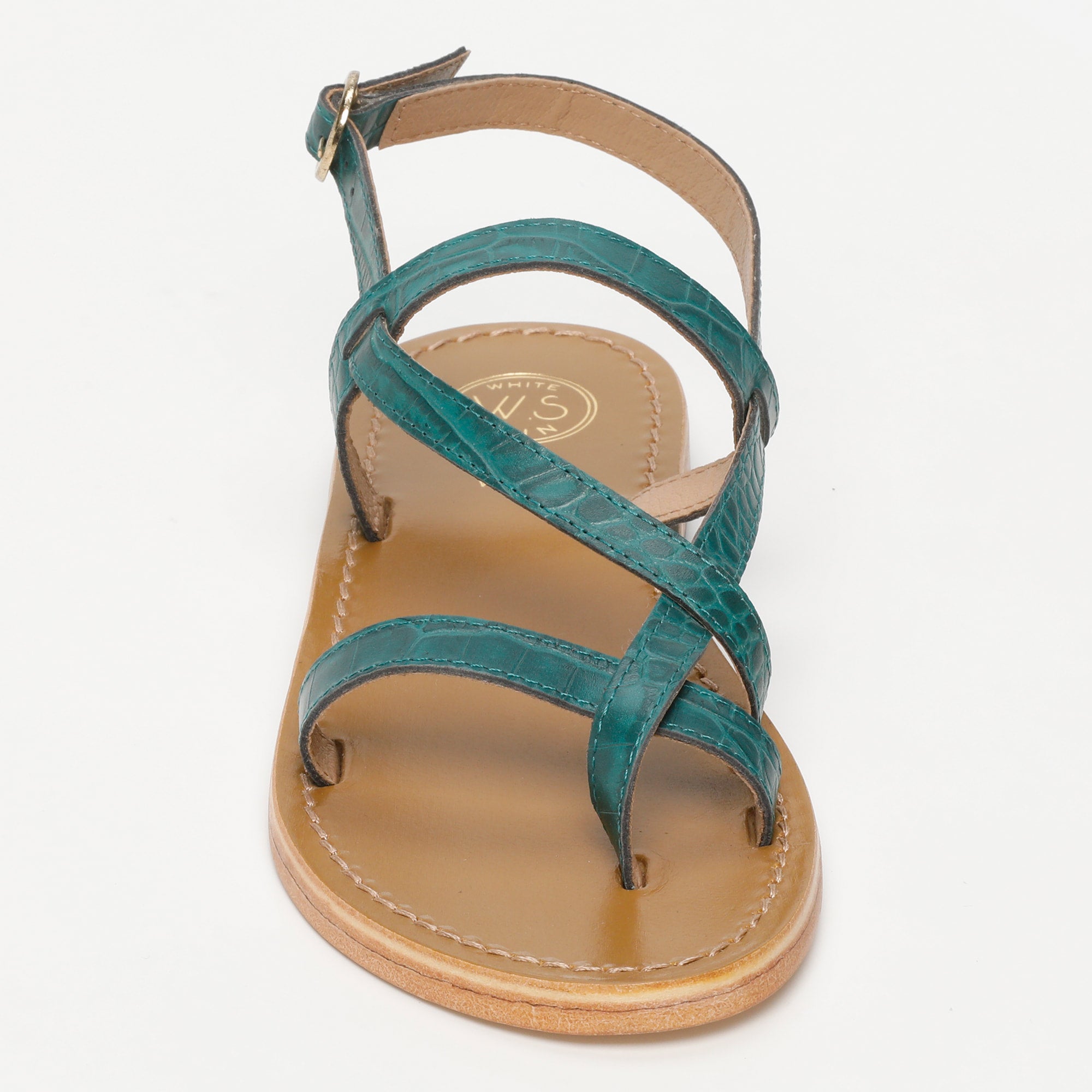 ALASSIO sandales entre doigt en cuir croco vert