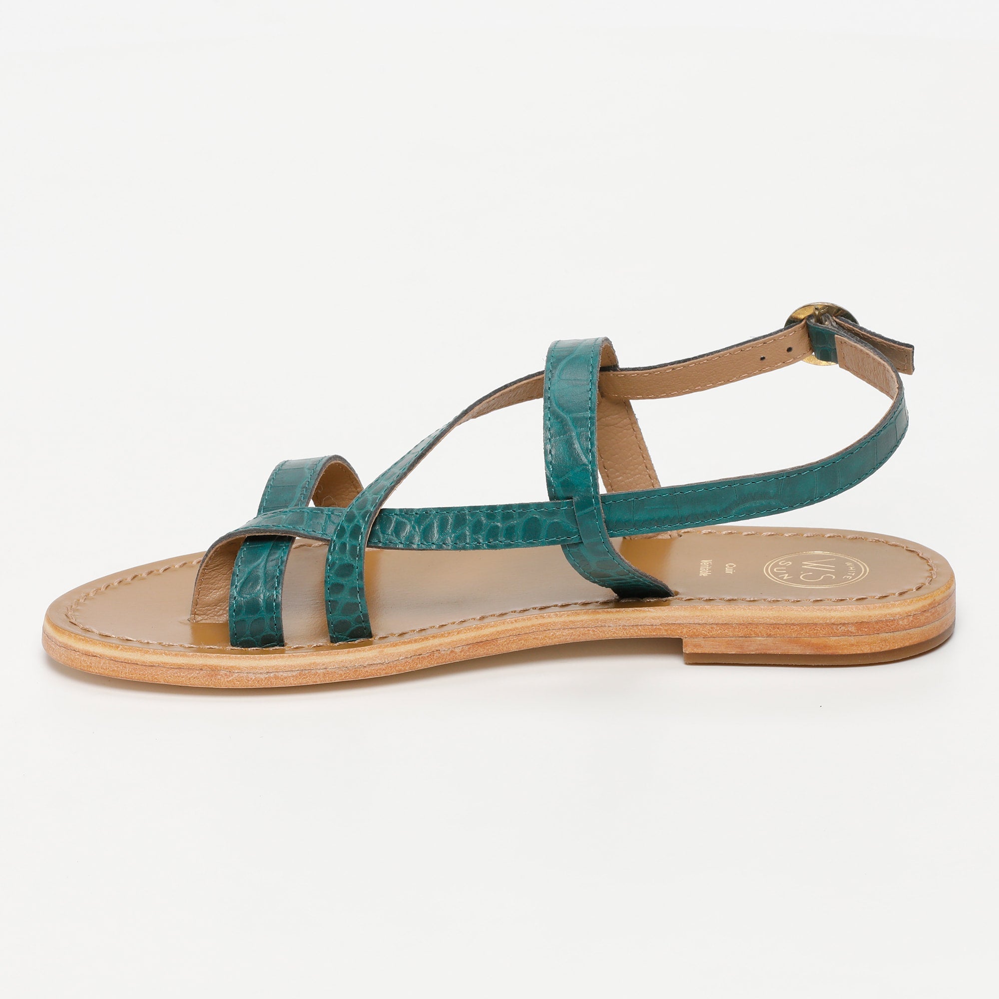 ALASSIO sandales entre doigt en cuir croco vert