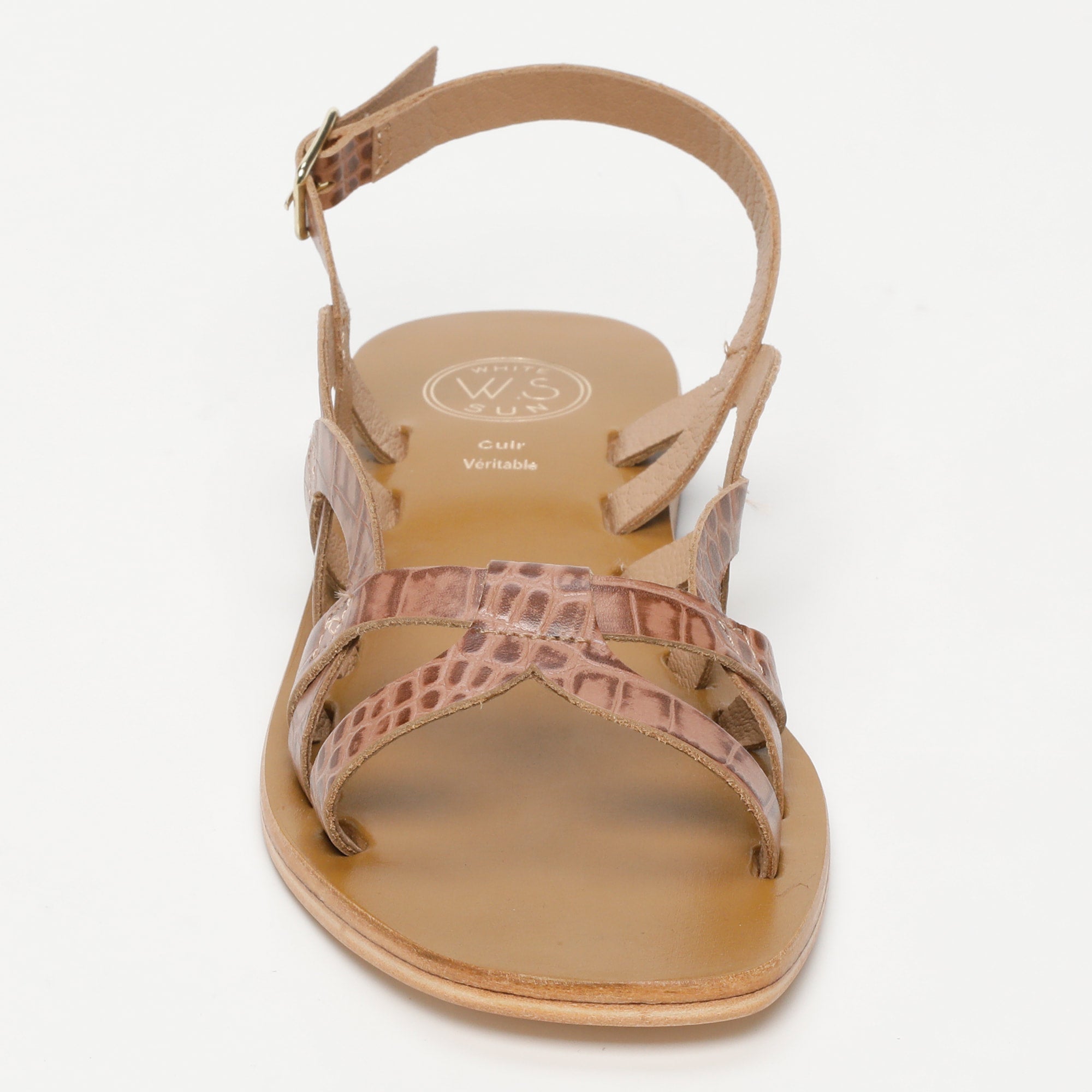 SAYLA sandales en cuir croco brun