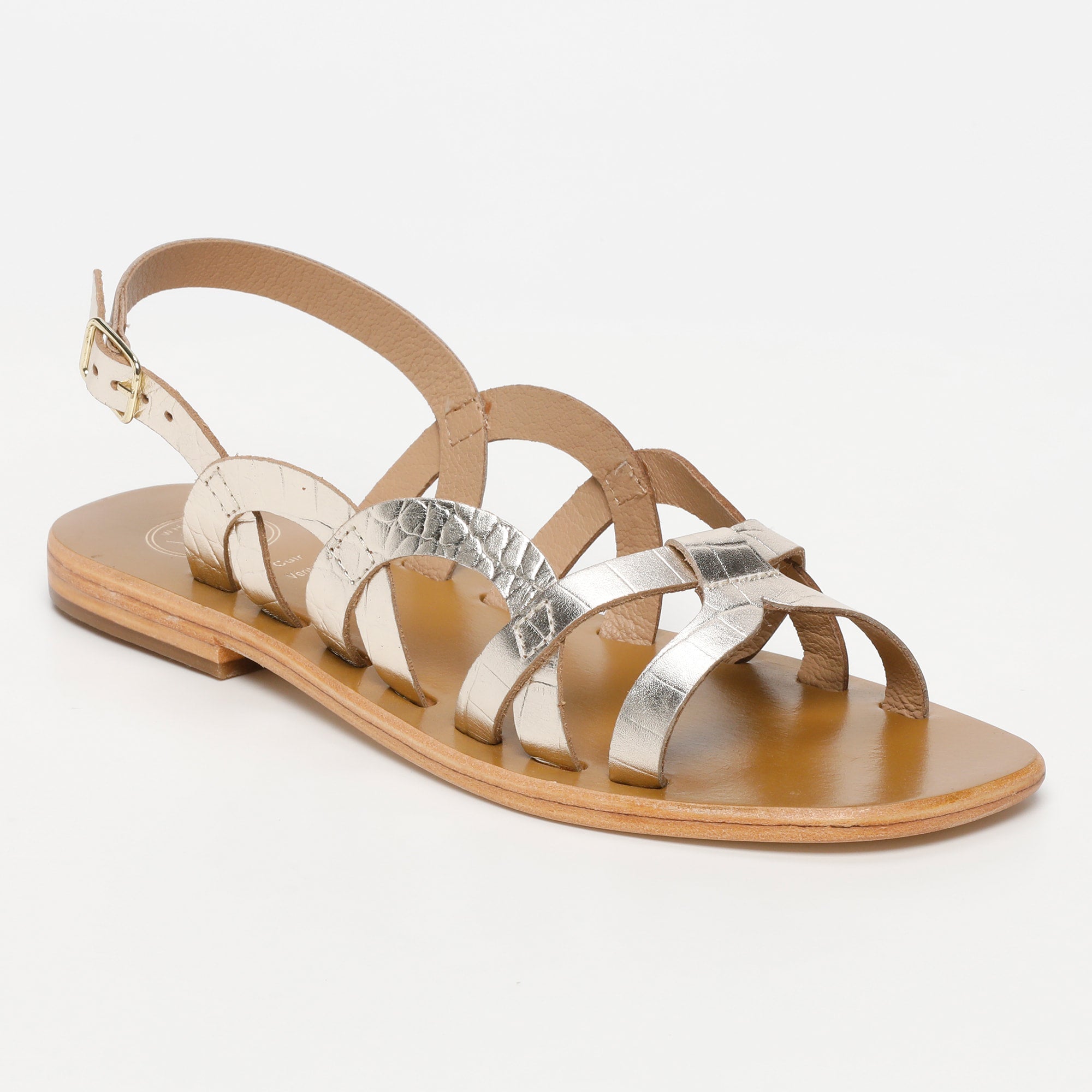 SAYLA sandales en cuir croco doré clair