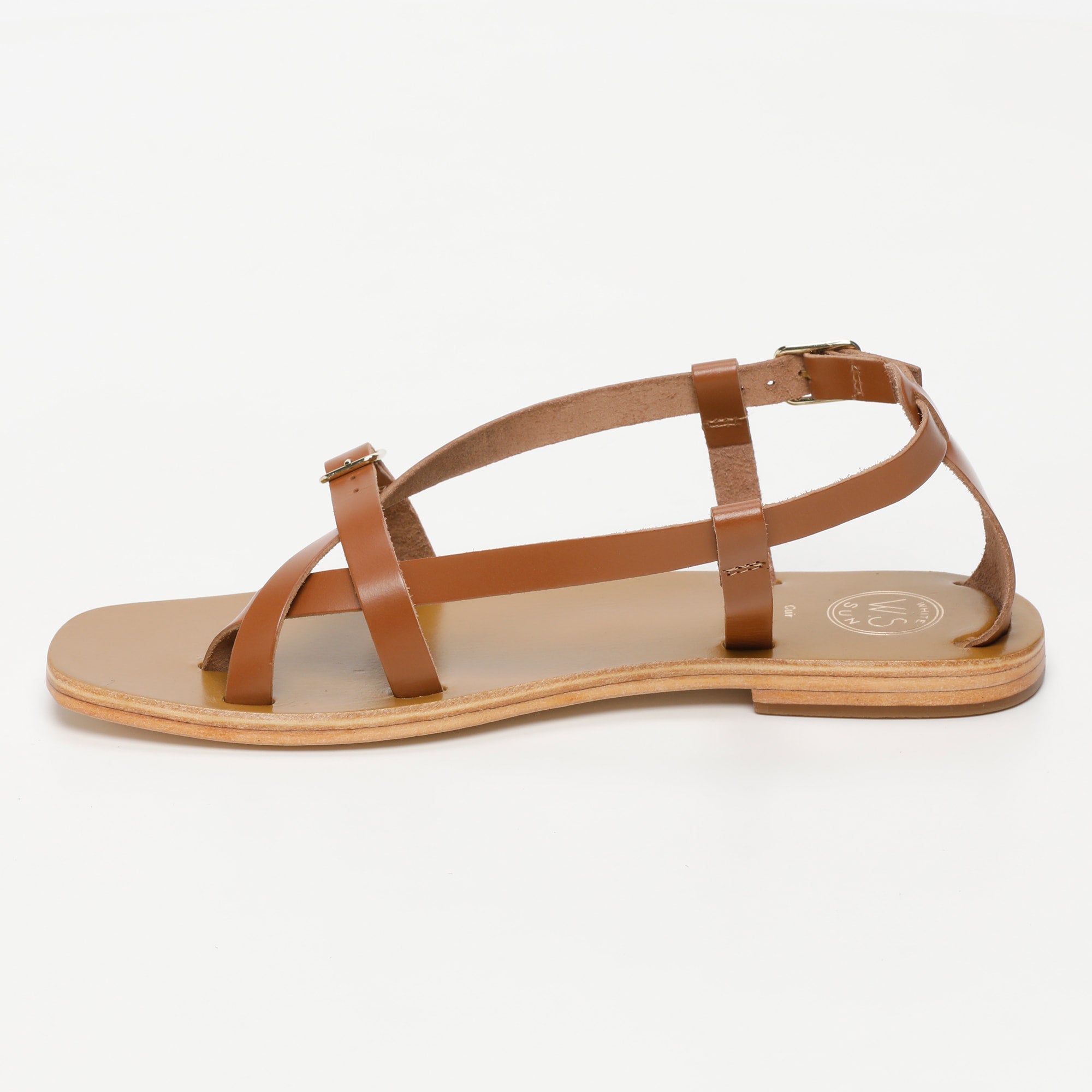 IDALIA sandales entre doigt en cuir camel