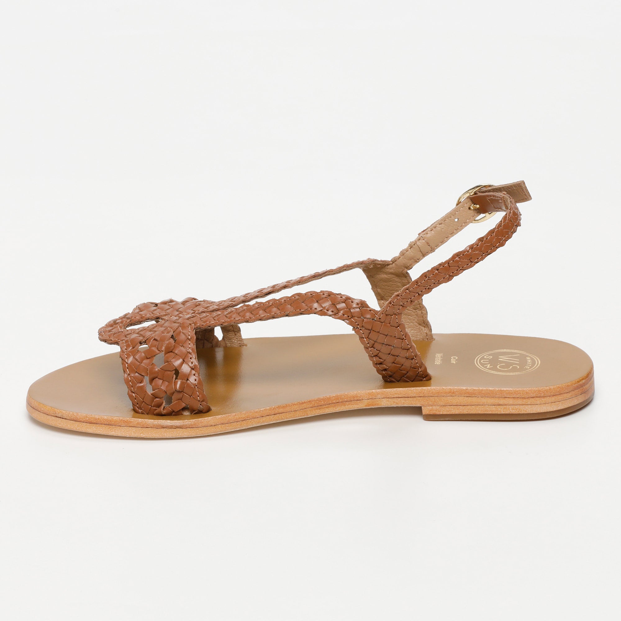 KATY sandales tresse en cuir camel